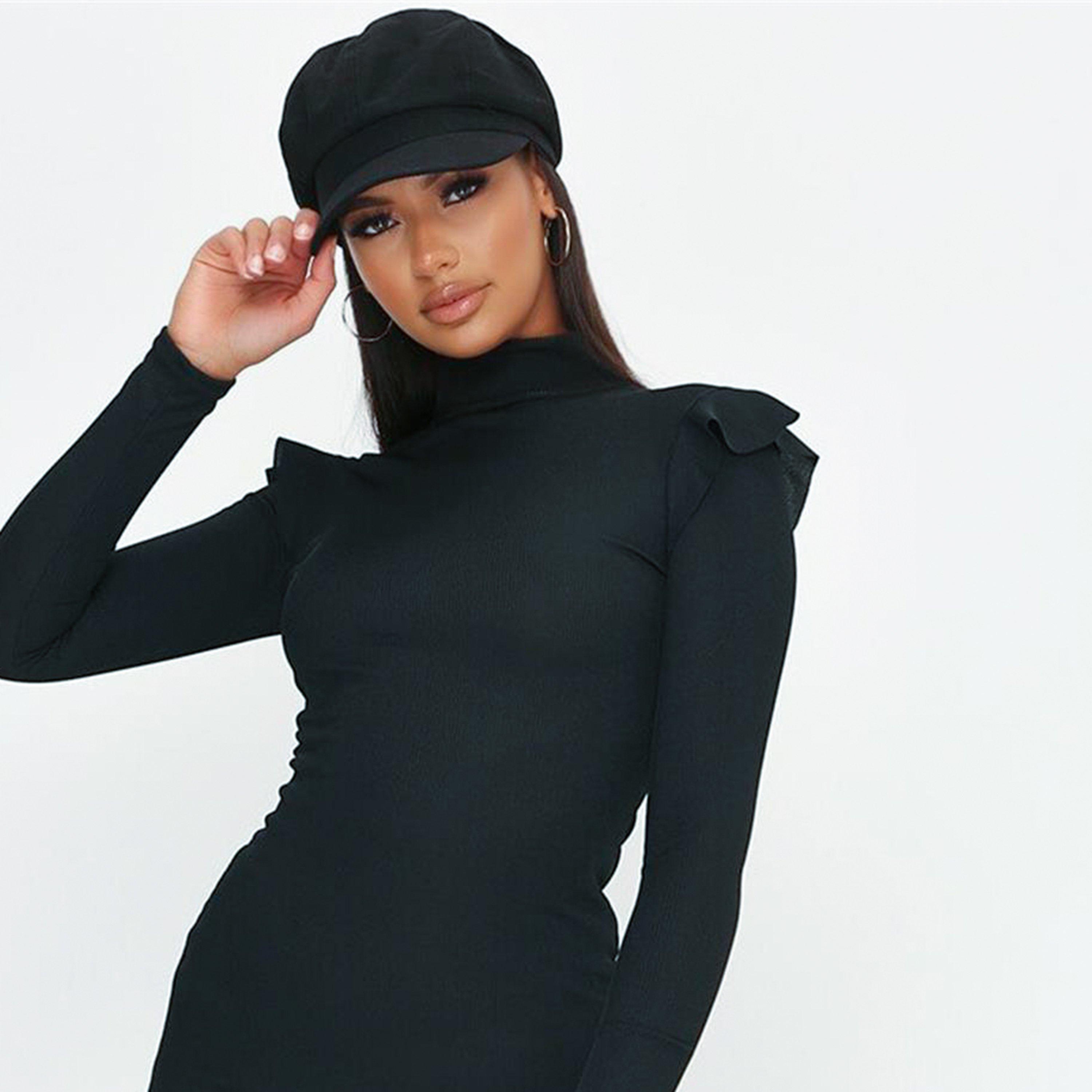 Noir - I Saw It First - ISAWITFIRST High Neck Ribbed Mini Dress - 2