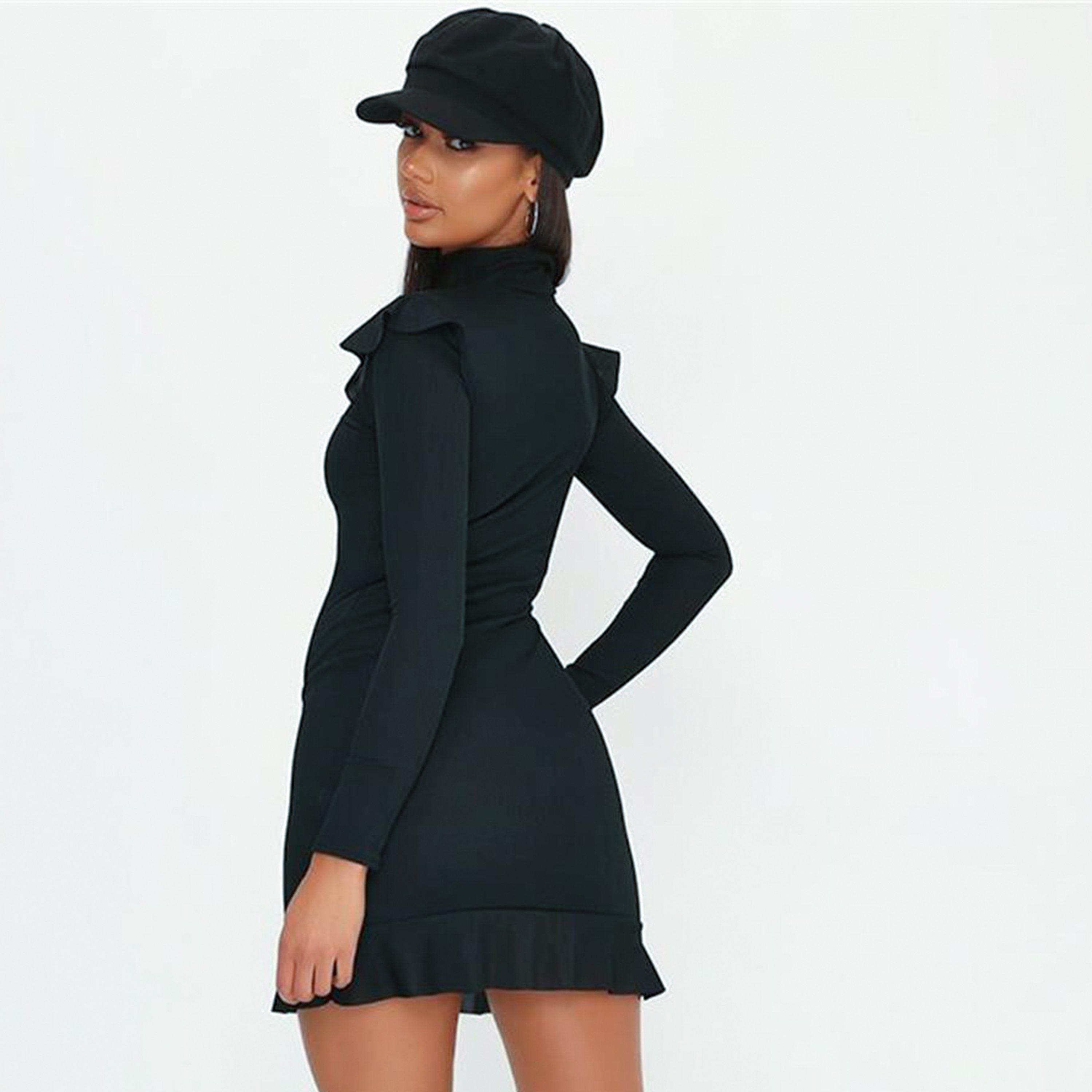 Noir - I Saw It First - ISAWITFIRST High Neck Ribbed Mini Dress - 3