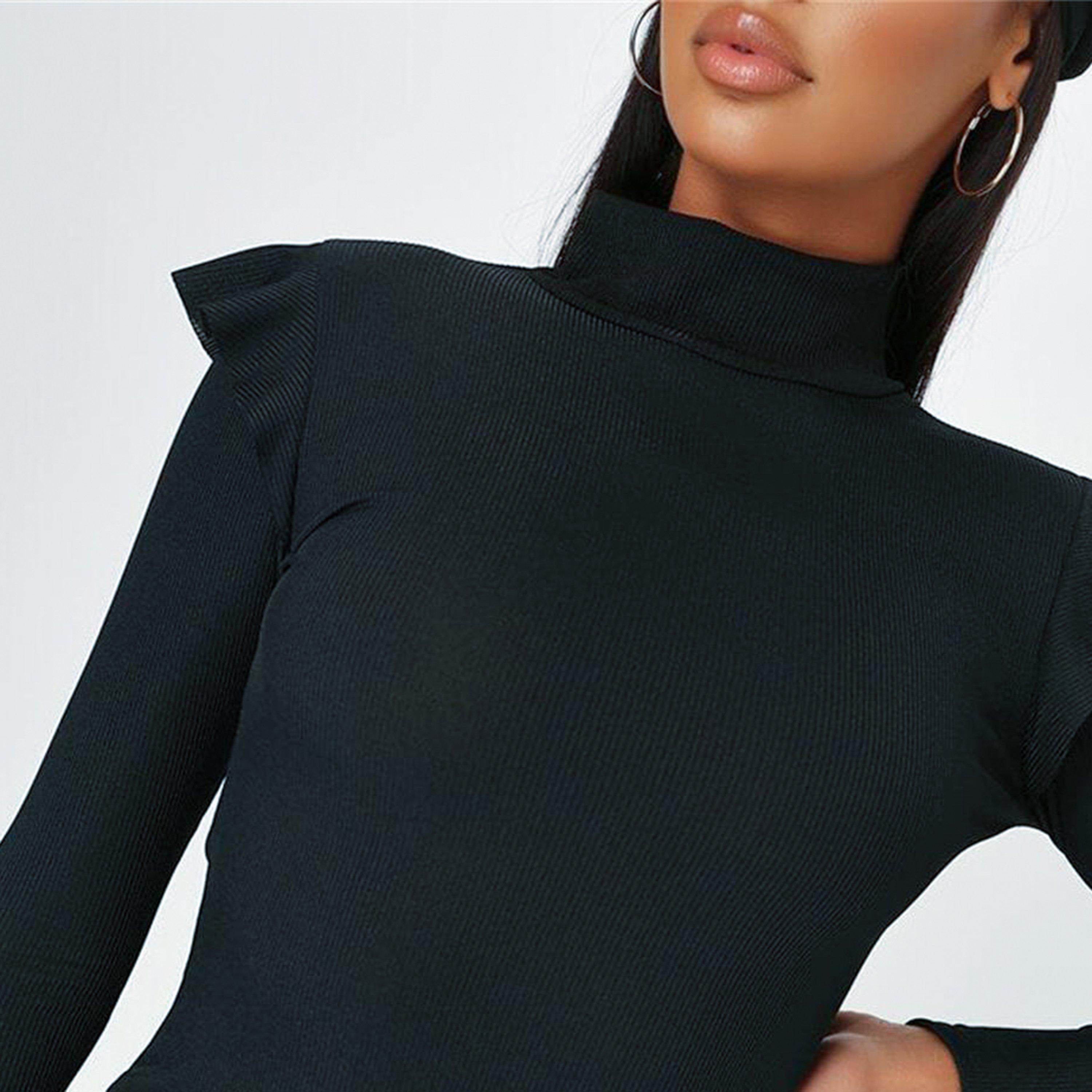 Noir - I Saw It First - ISAWITFIRST High Neck Ribbed Mini Dress - 4