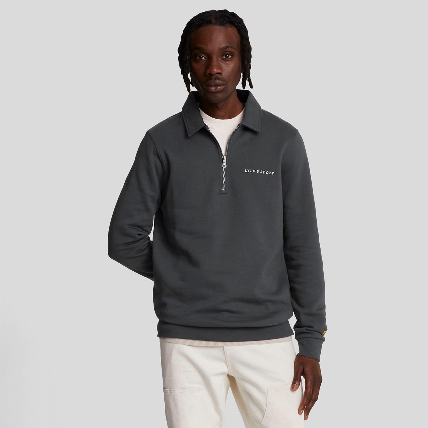 Gunmetal - Lyle and Scott - Embroidered Collared Quarter Zip Sweatshirt - 1