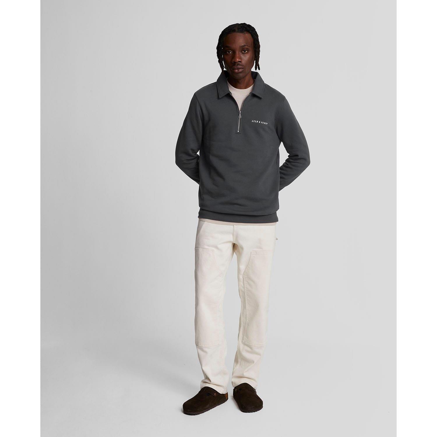 Gunmetal - Lyle and Scott - Embroidered Collared Quarter Zip Sweatshirt - 2