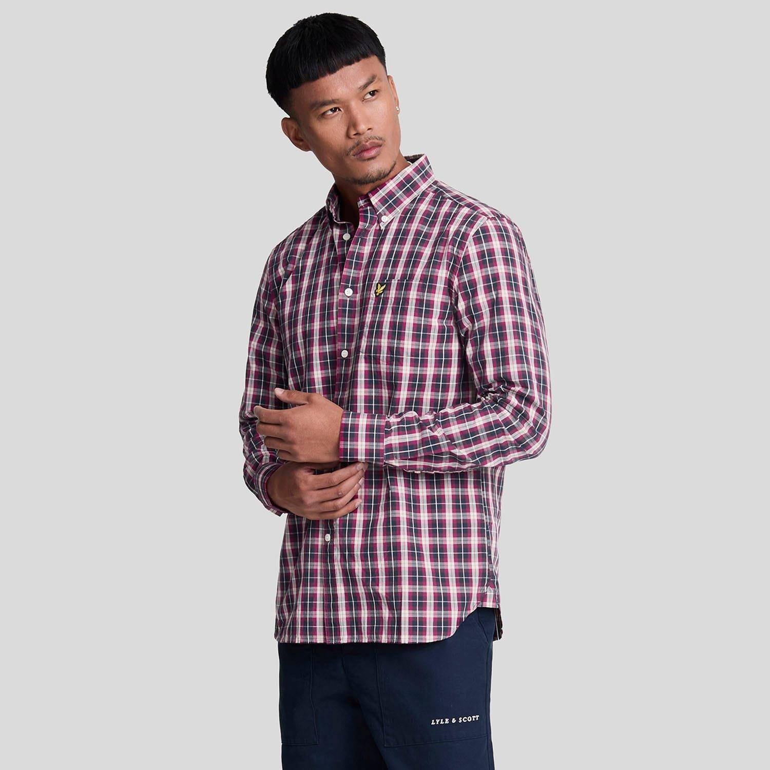 Navy - Lyle and Scott - Washed Check Poplin Shirt - 1