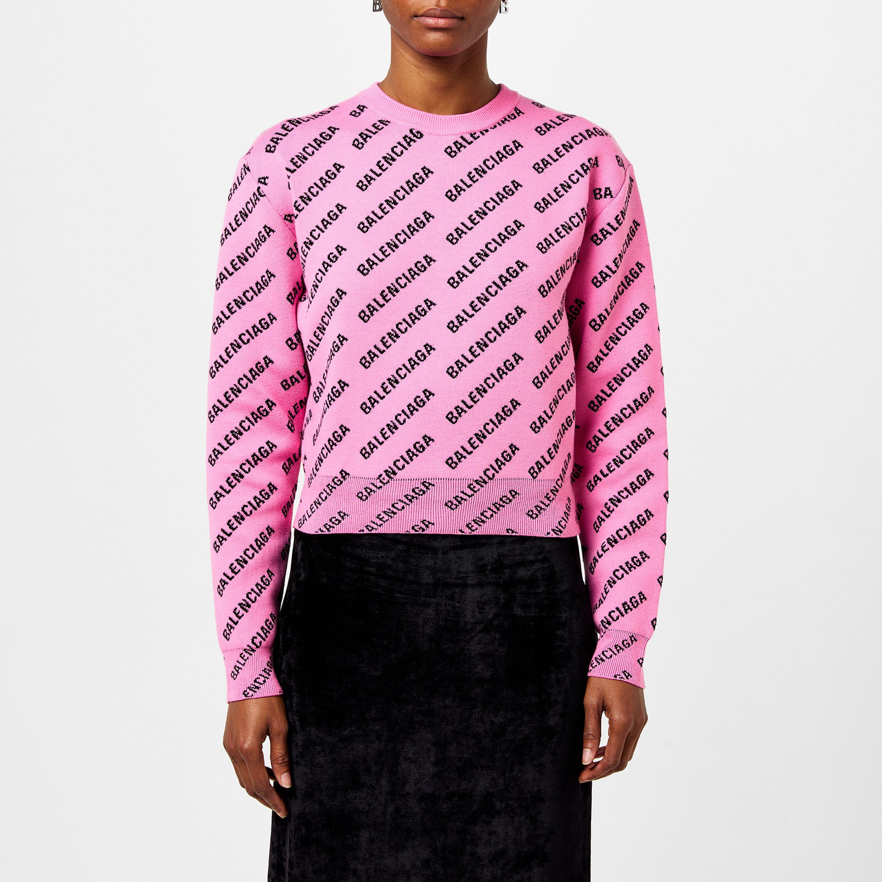 Pink/Black - Balenciaga - Logo Jacquard Cotton-Blend Crewneck Jumper - 1