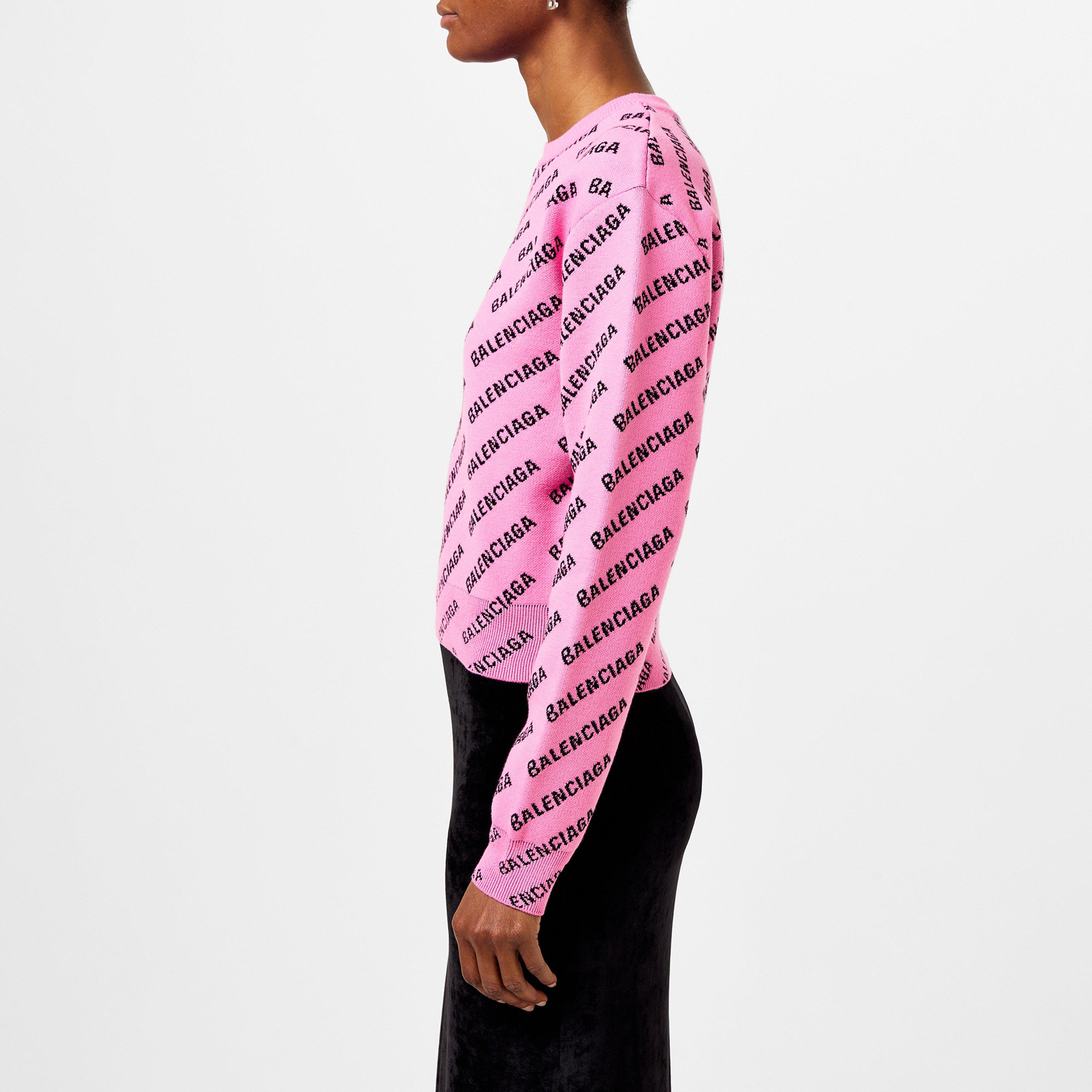 Pink/Black - Balenciaga - Logo Jacquard Cotton-Blend Crewneck Jumper - 2