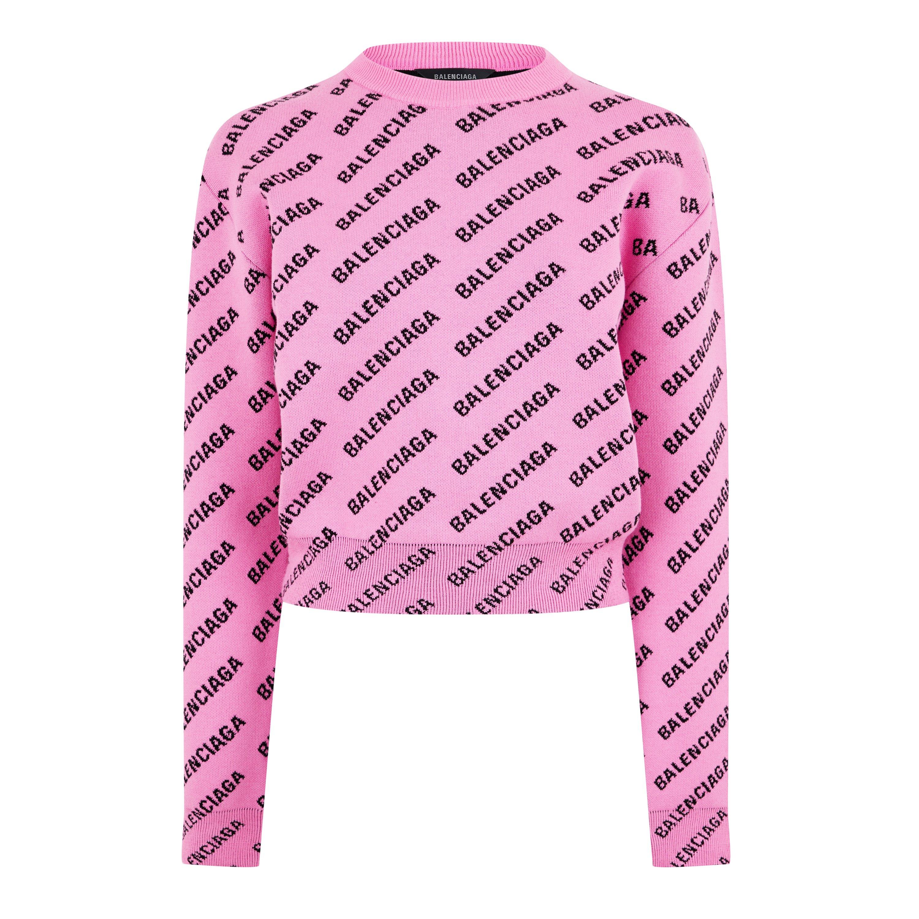 Pink/Black - Balenciaga - Logo Jacquard Cotton-Blend Crewneck Jumper - 5
