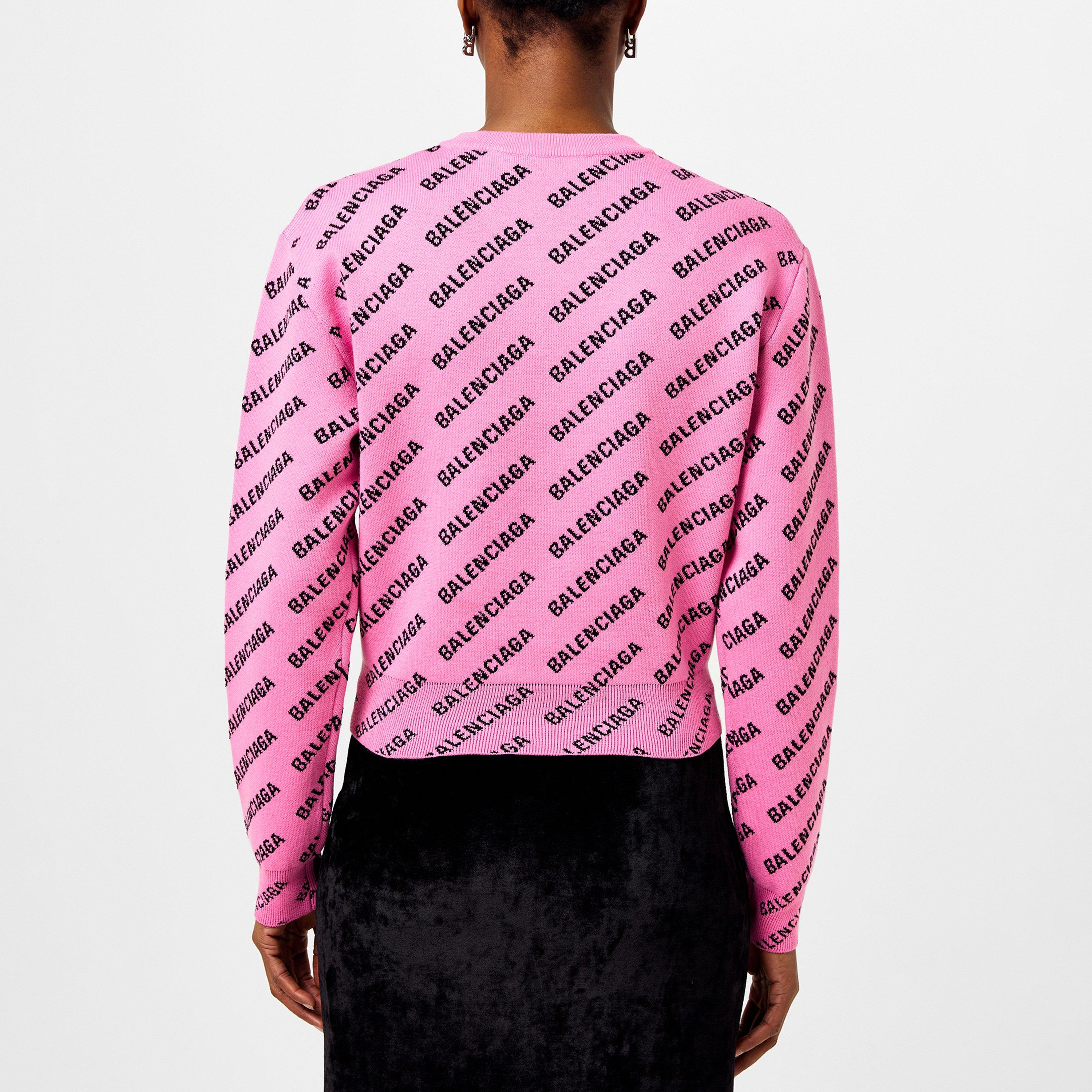 Pink/Black - Balenciaga - Logo Jacquard Cotton-Blend Crewneck Jumper - 3