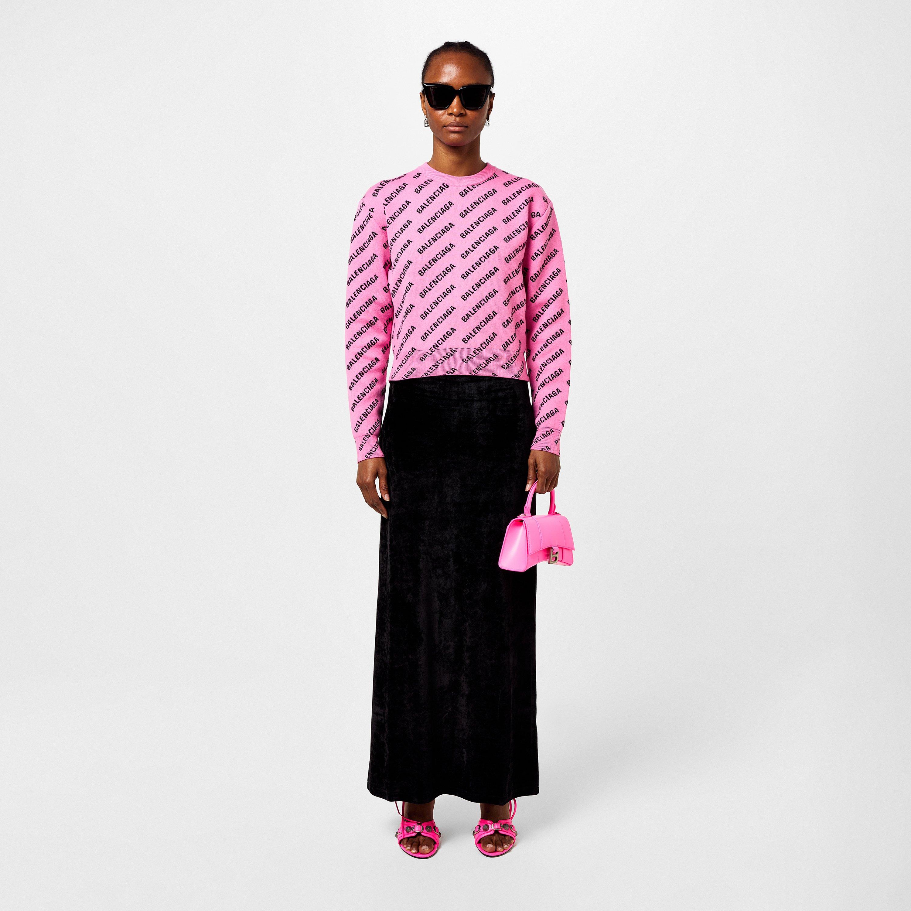 Pink/Black - Balenciaga - Logo Jacquard Cotton-Blend Crewneck Jumper - 4