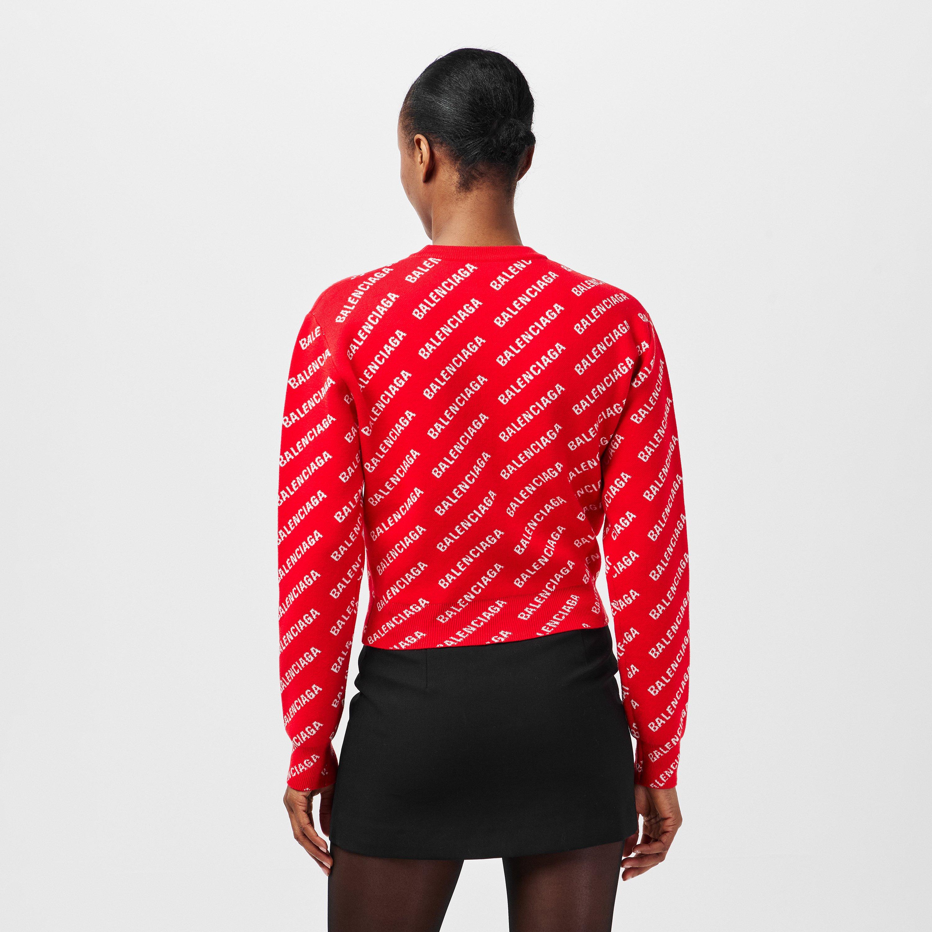 Red/White - Balenciaga - Logo Jacquard Cotton-Blend Crewneck Jumper - 4