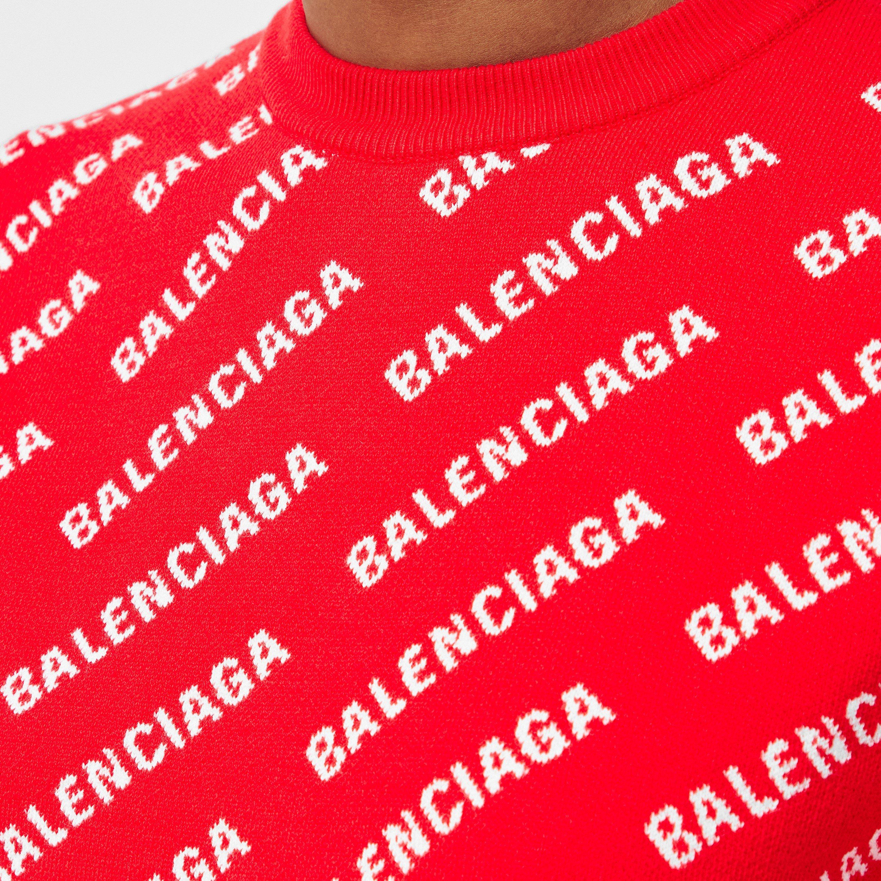 Red/White - Balenciaga - Logo Jacquard Cotton-Blend Crewneck Jumper - 5
