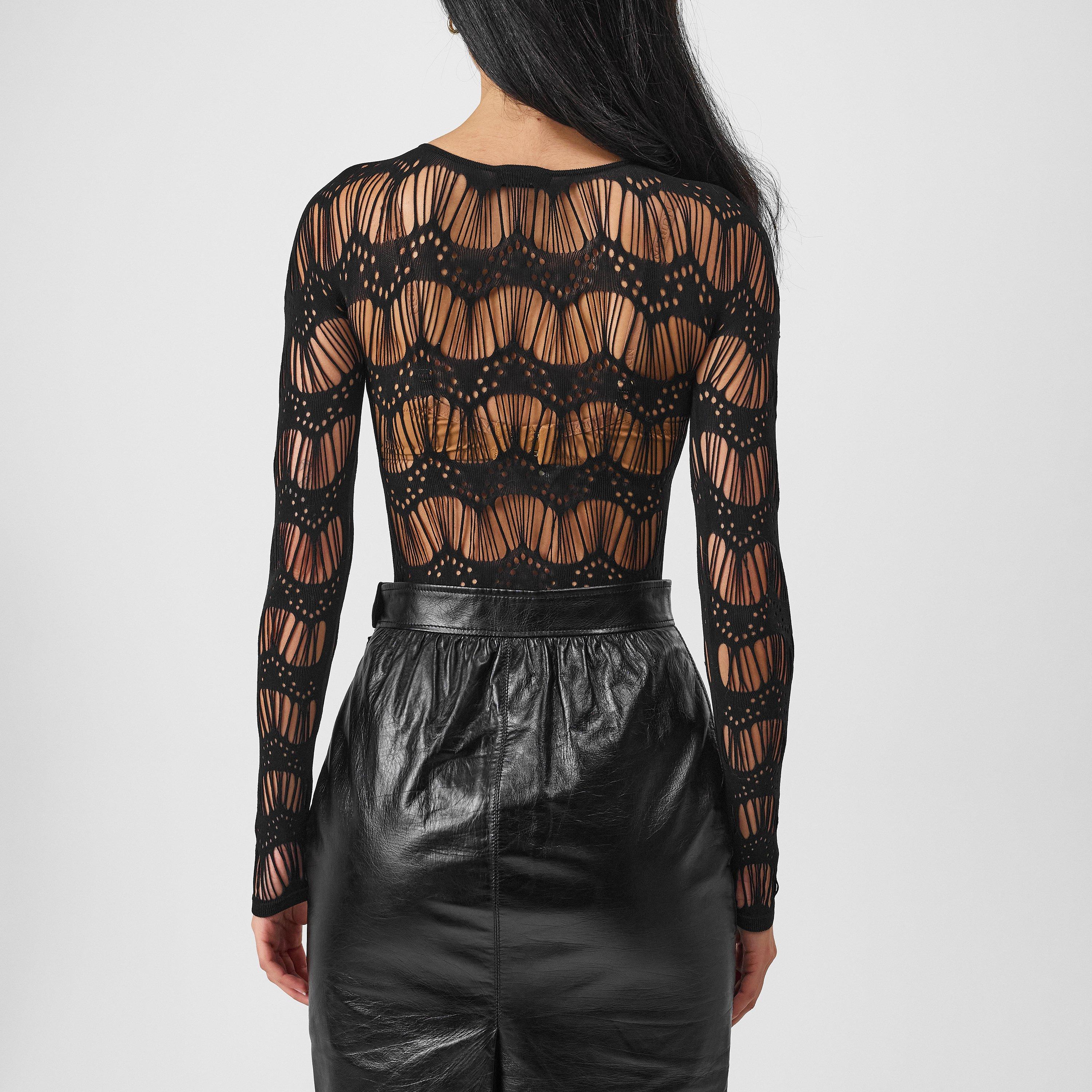 Noir - Saint Laurent - Women's Laddered Bodysuit - 3
