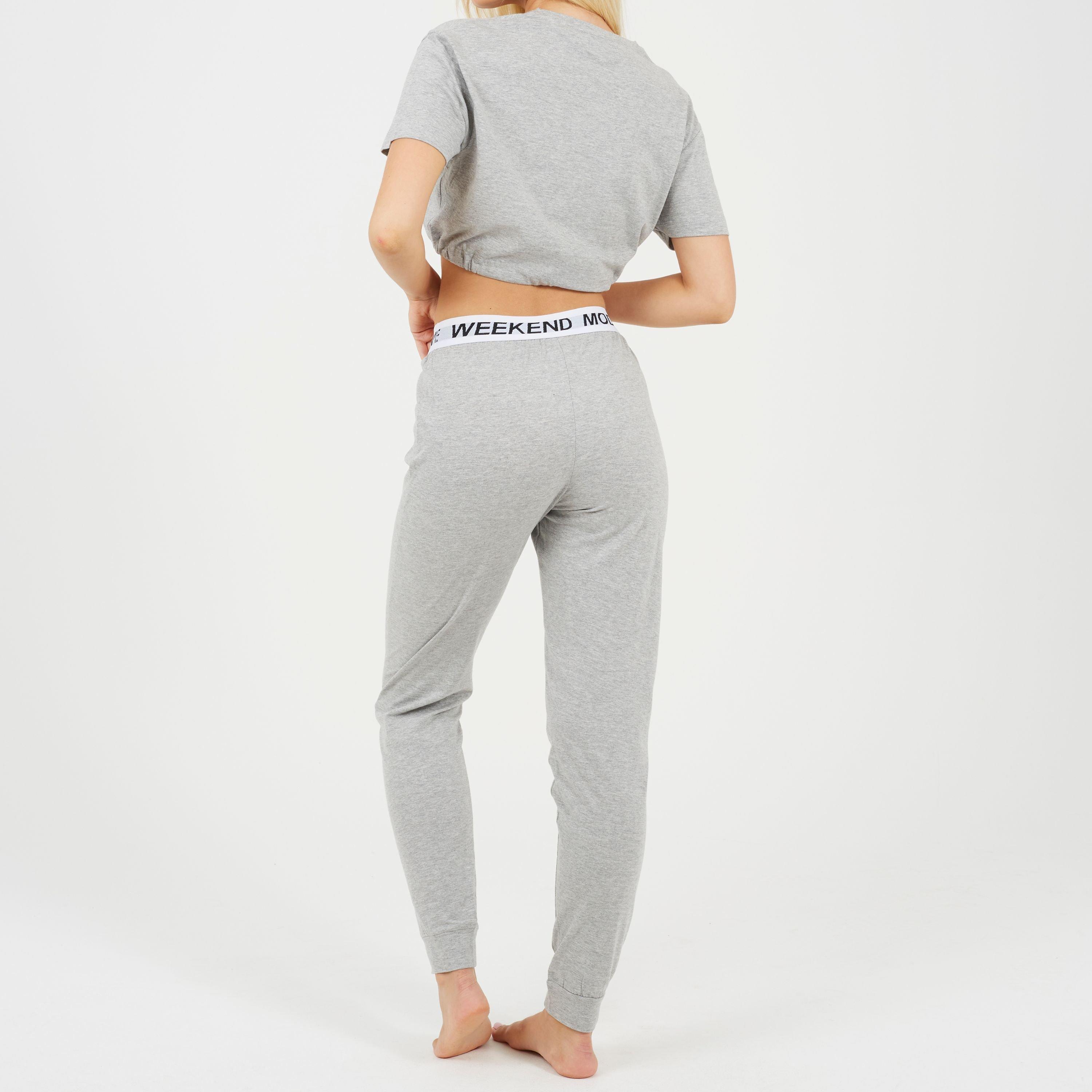 Grey Marl - Brave Soul - Womens Cropped Tee and Slim Joggers Lounge Set - 2