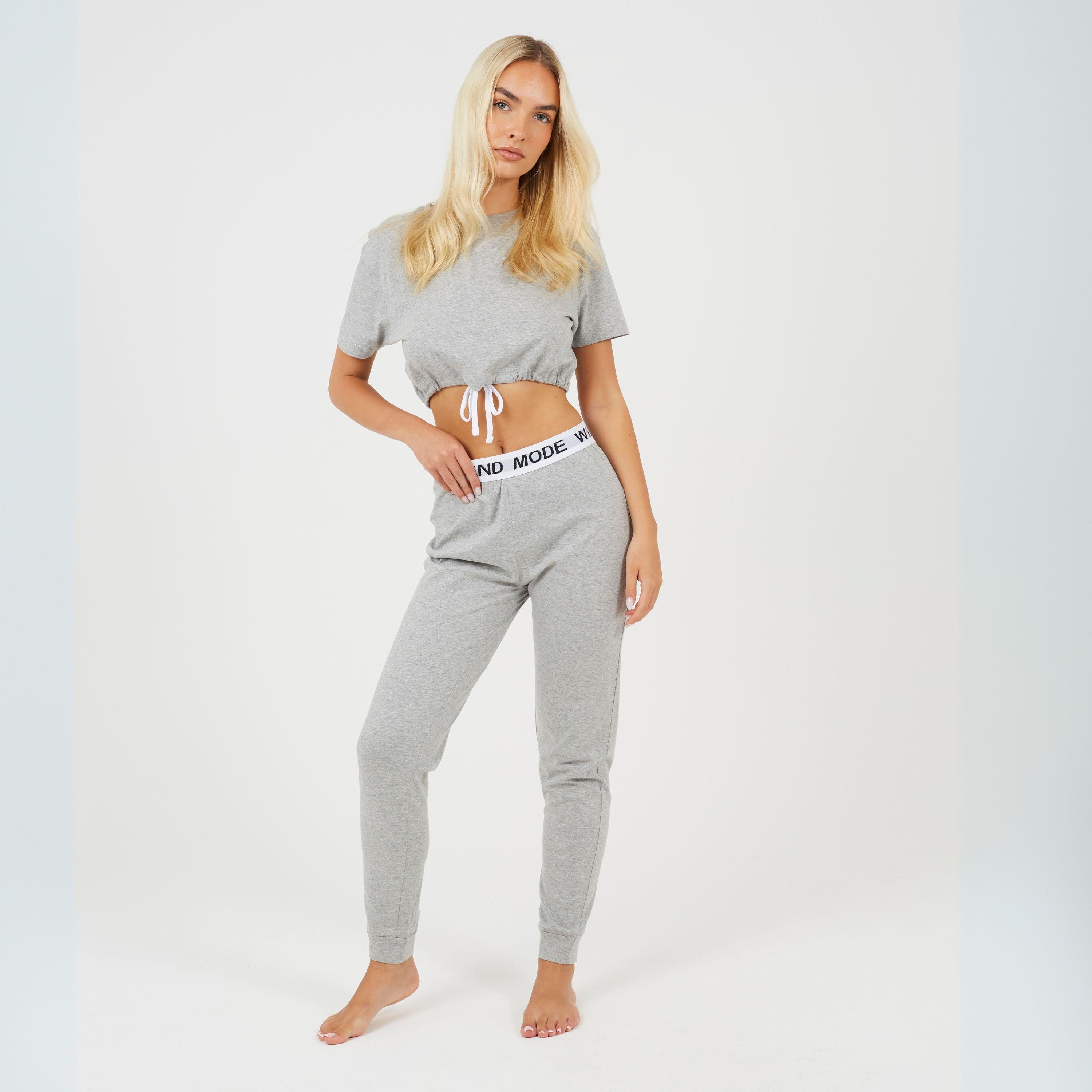 Grey Marl - Brave Soul - Womens Cropped Tee and Slim Joggers Lounge Set - 4