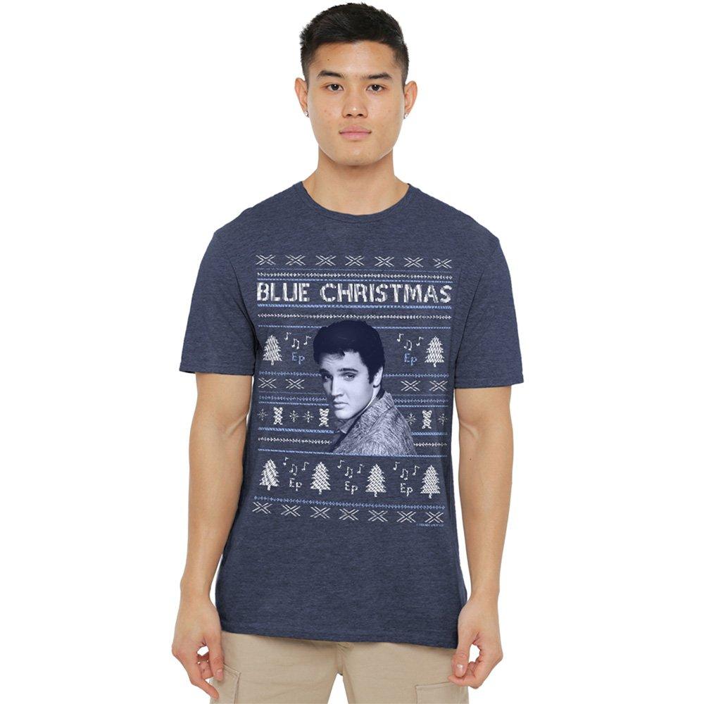 Navy - Elvis Presley - Elvis Blue Ugly Christmas Fair Isle T-Shirt Navy - 1