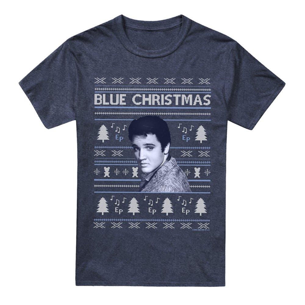 Navy - Elvis Presley - Elvis Blue Ugly Christmas Fair Isle T-Shirt Navy - 4