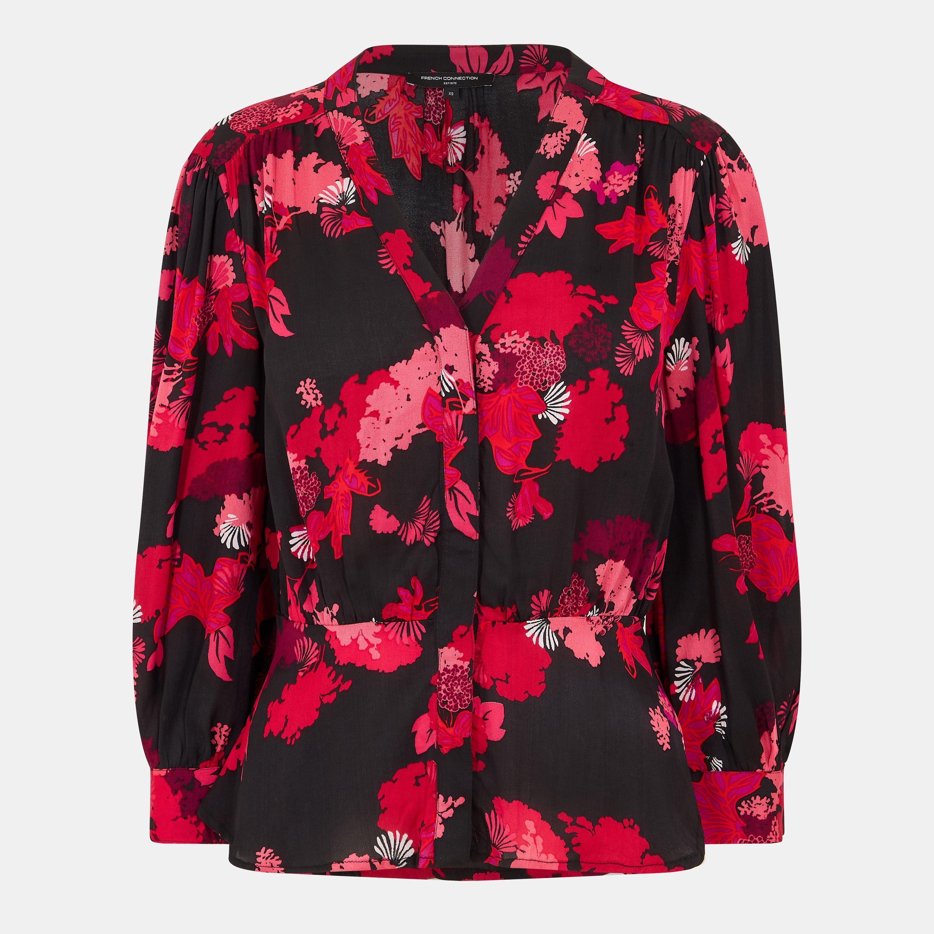 Blackout Multi - French Connection - Women's Chiara Balloon Sleeve Long Sleeve Patterned Shirt - 1