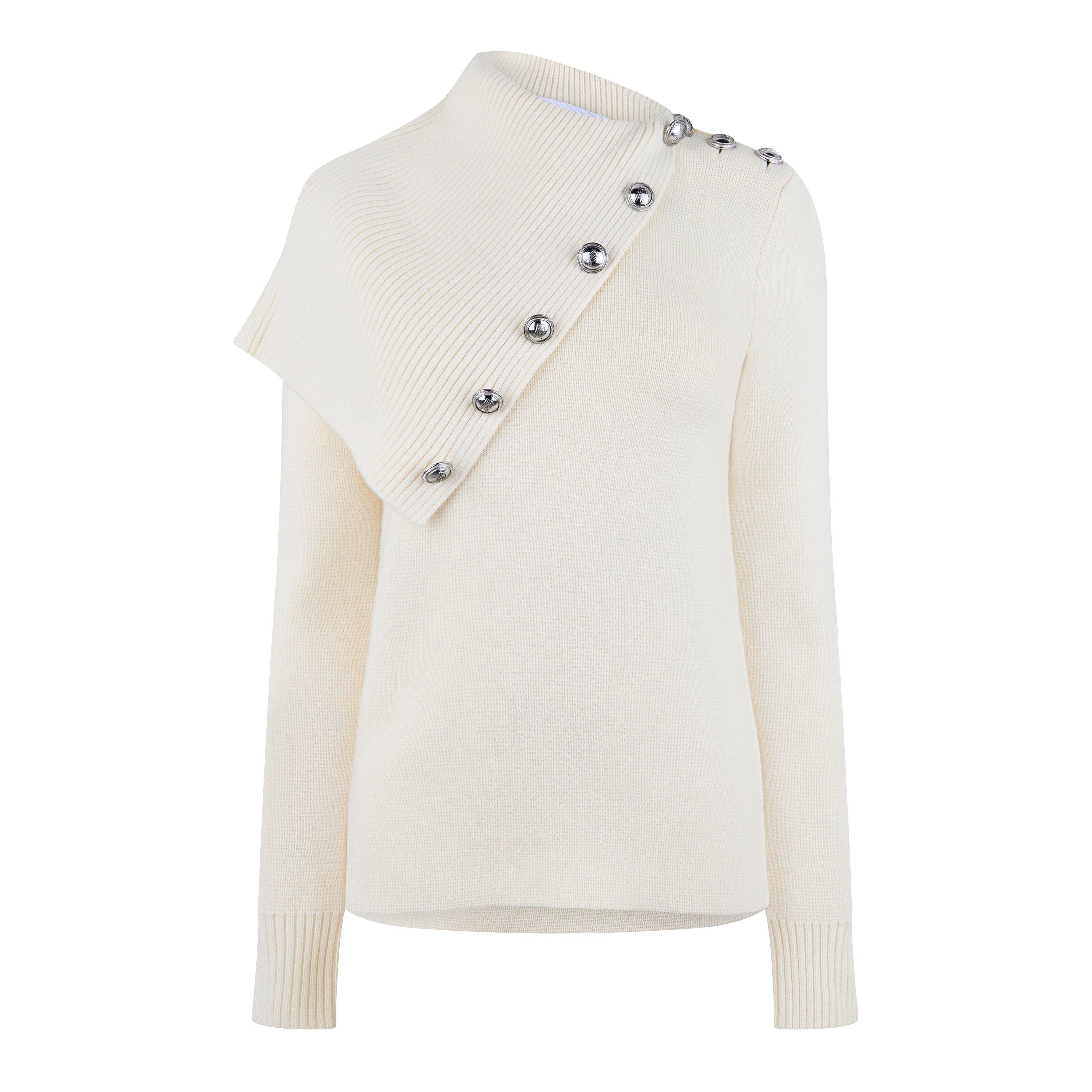 Off White - Rabanne - Women's Buttoned Crew Neck Jumper - 5
