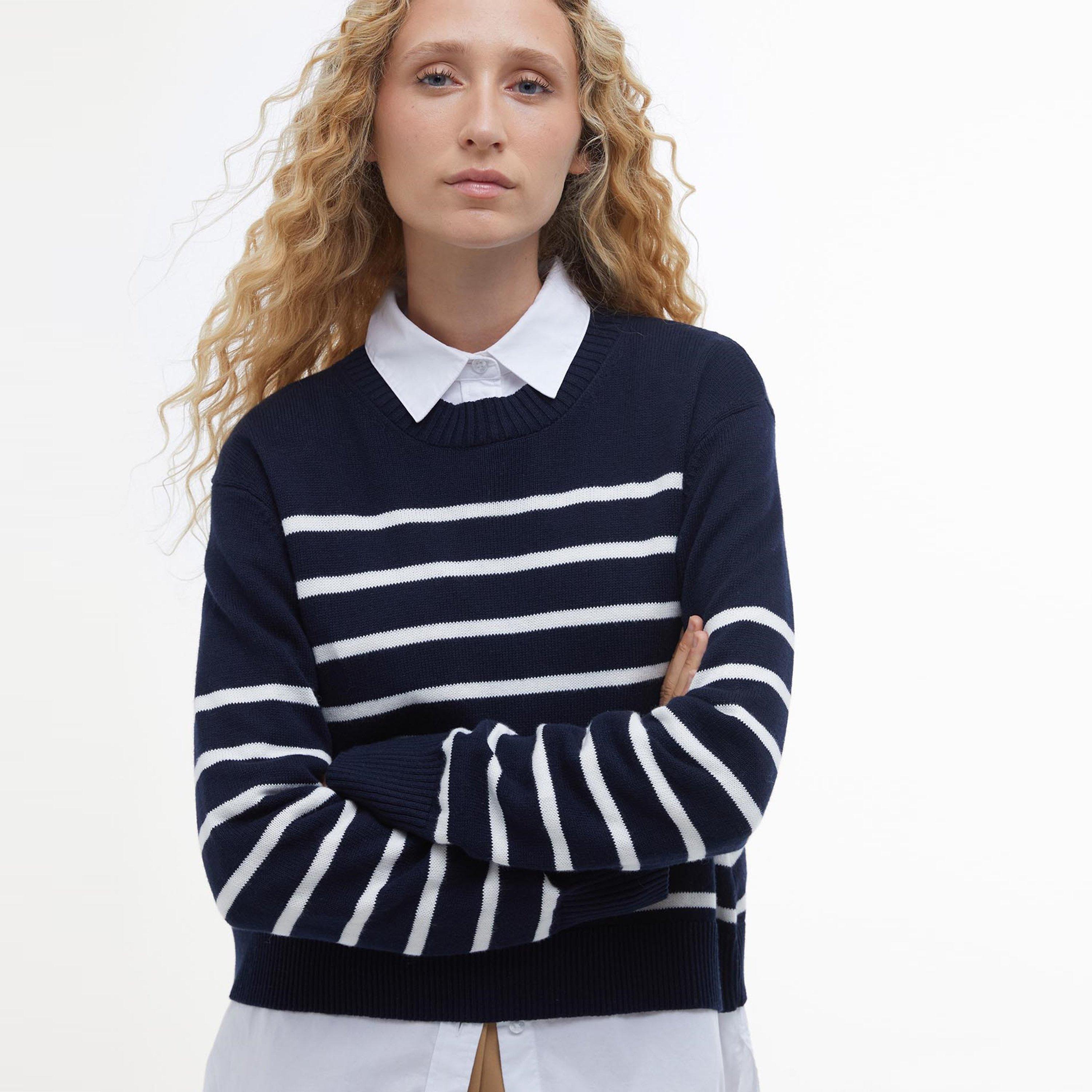 Navy/Cloud - Barbour - Emery Striped Crew Neck Jumper - 2