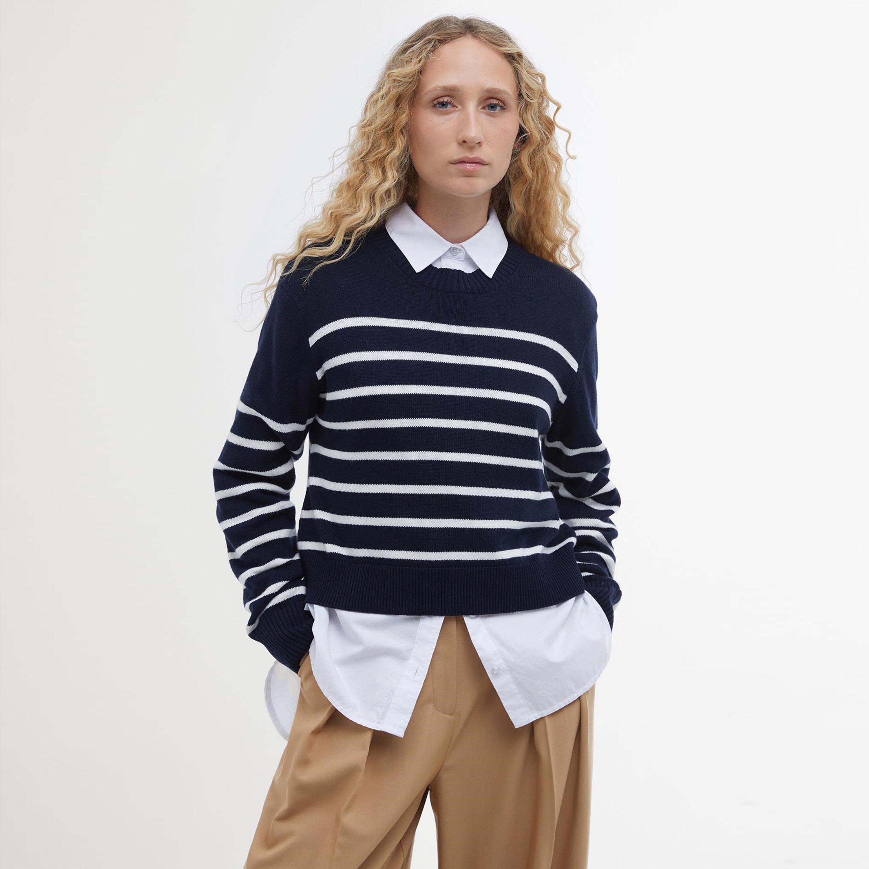 Navy/Cloud - Barbour - Emery Striped Crew Neck Jumper - 5