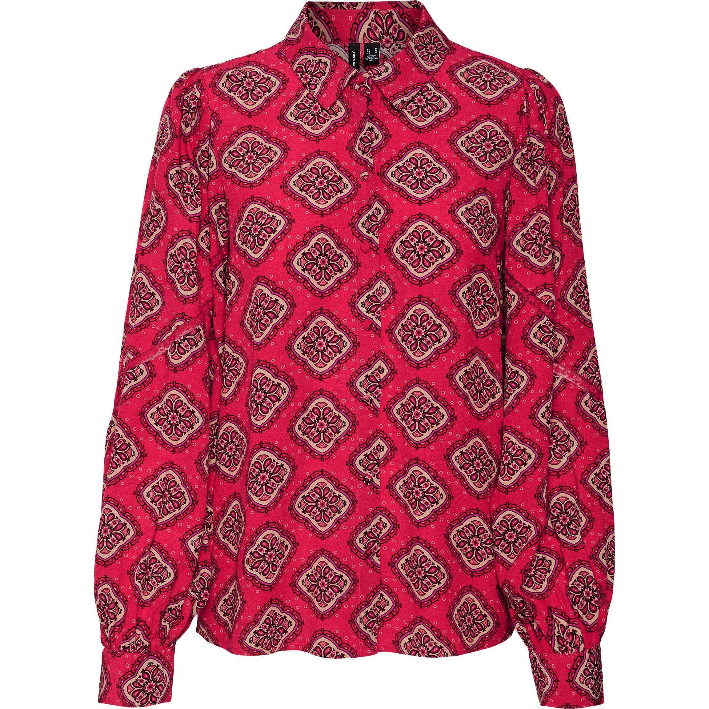 Rspbrry Wine - Vero Moda - Women's Long-Sleeve Lace Patterned Shirt - 1