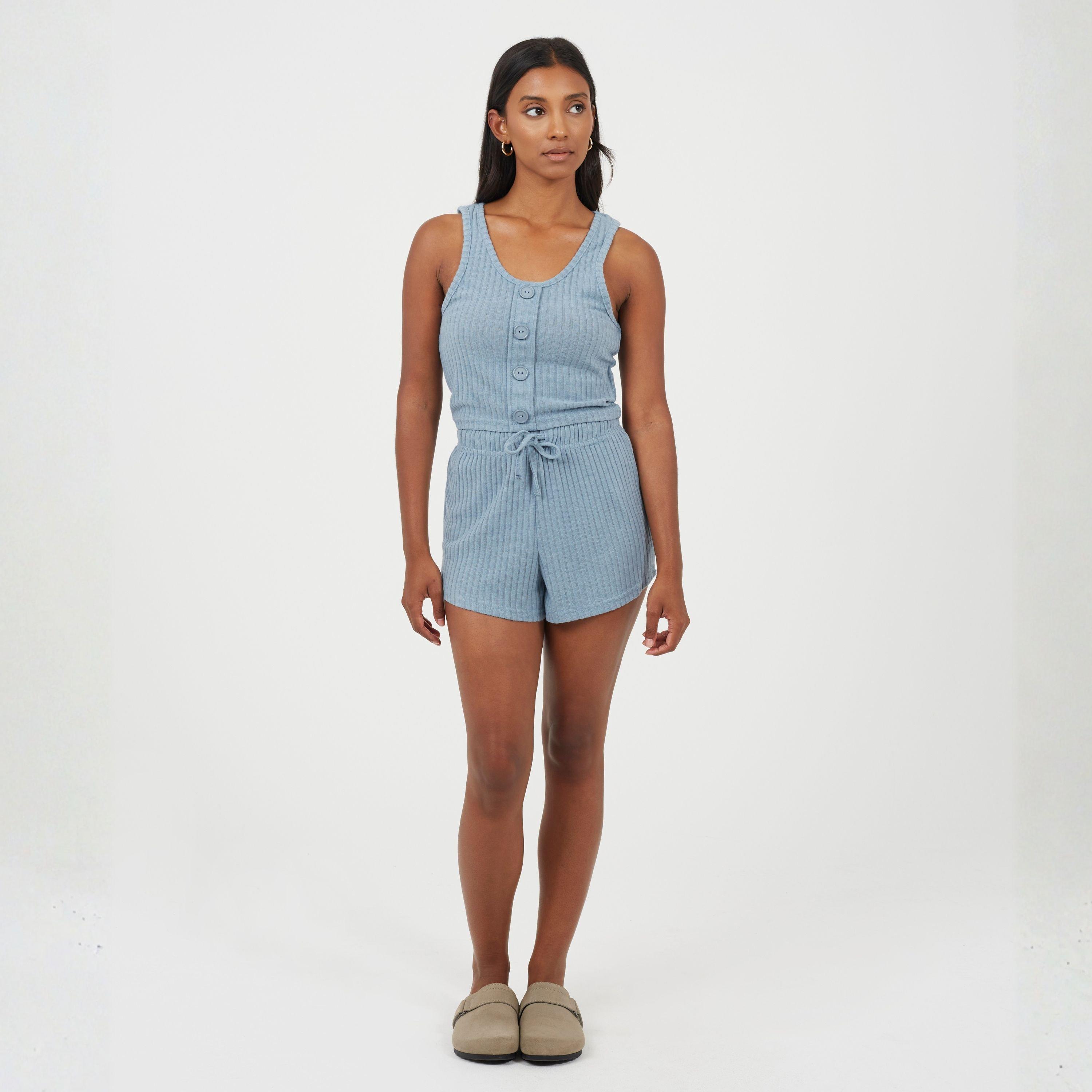 Citadel Blue - Brave Soul - Brave Womens Cropped Vest and Matching Shorts Lounge Set - 4