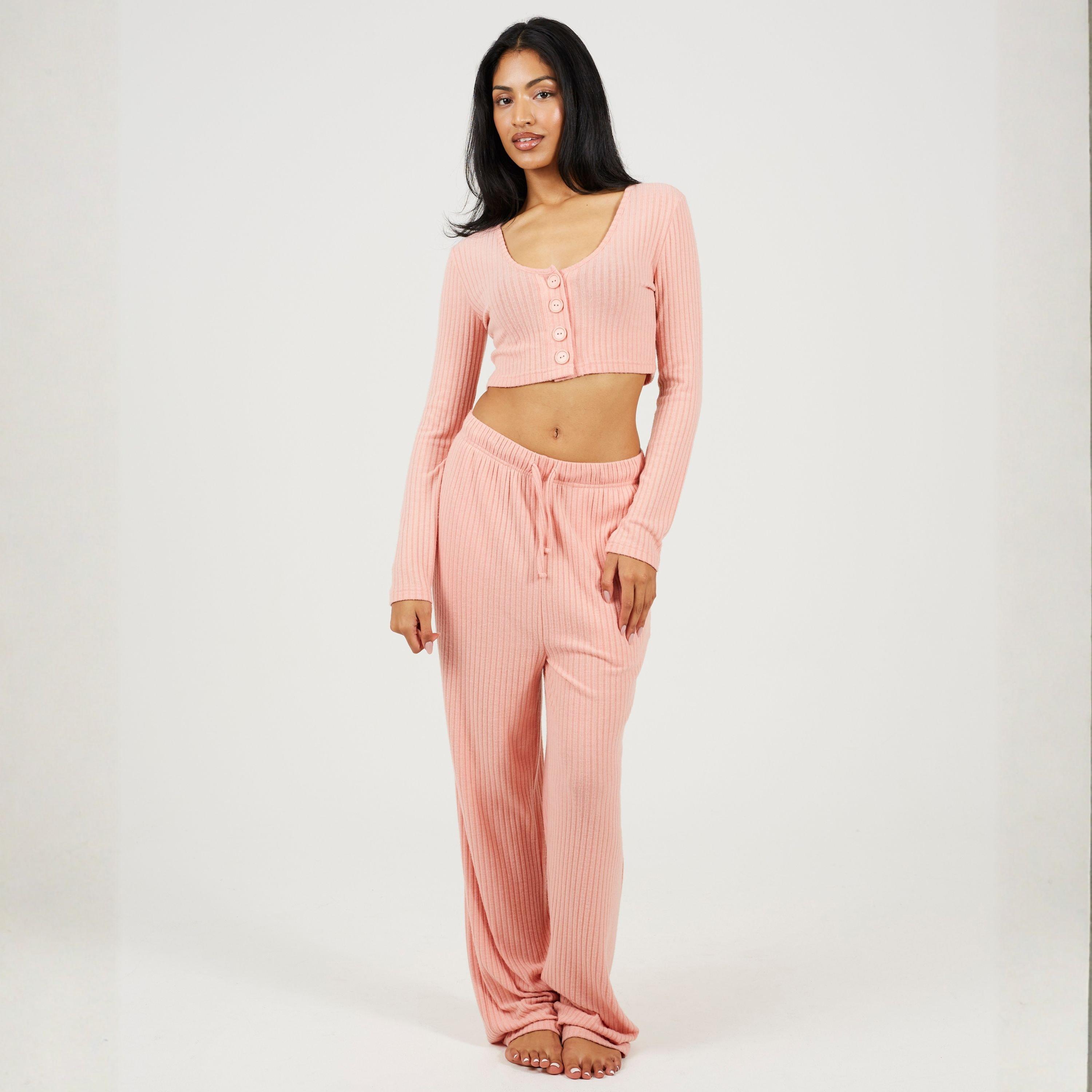 Dusty Pink - Brave Soul - Brave Womens Long Sleeve Cropped Top and Matching Trouser Lounge Set - 4