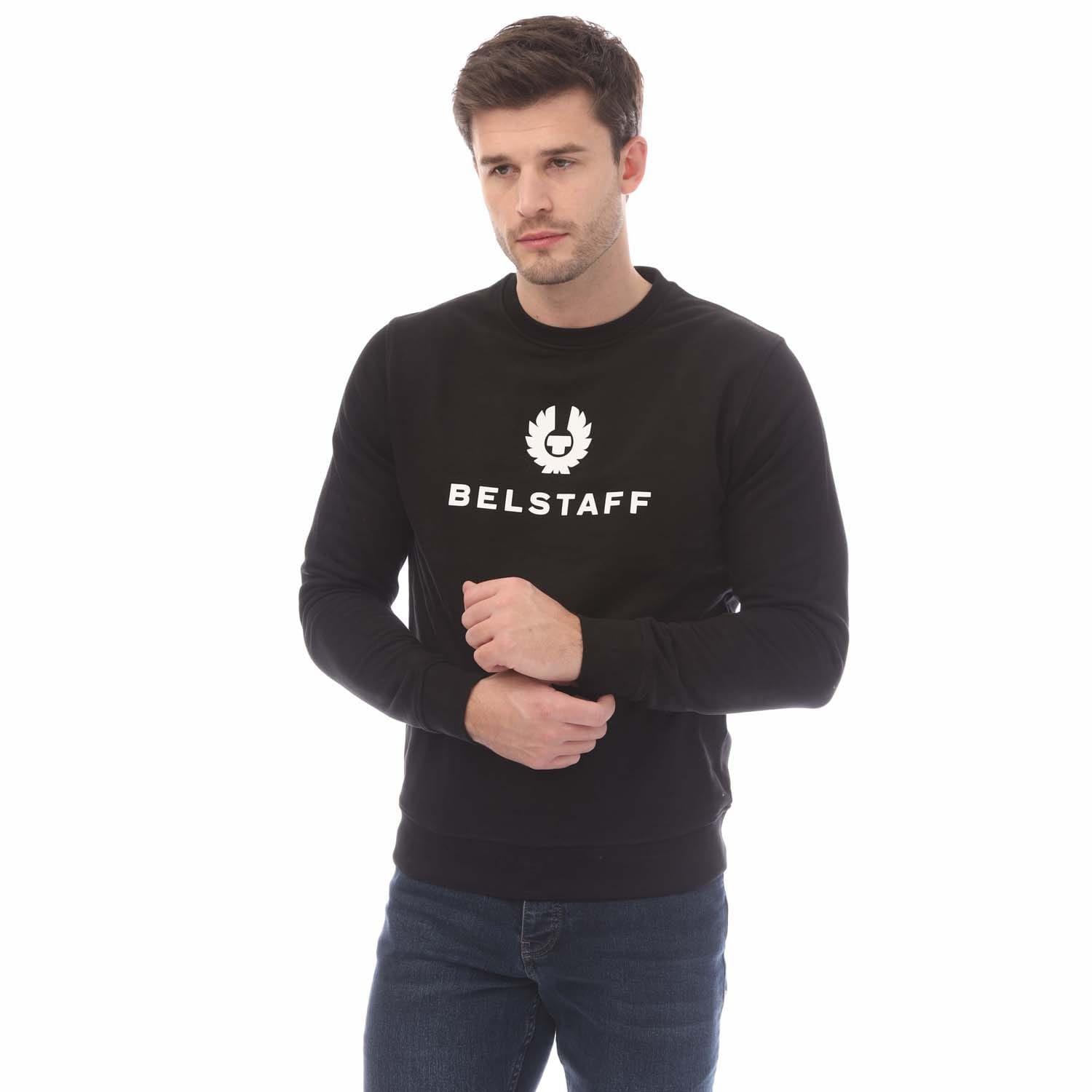 Belstaff Men's Signature Crewneck Sweatshirt - Black-White - M
