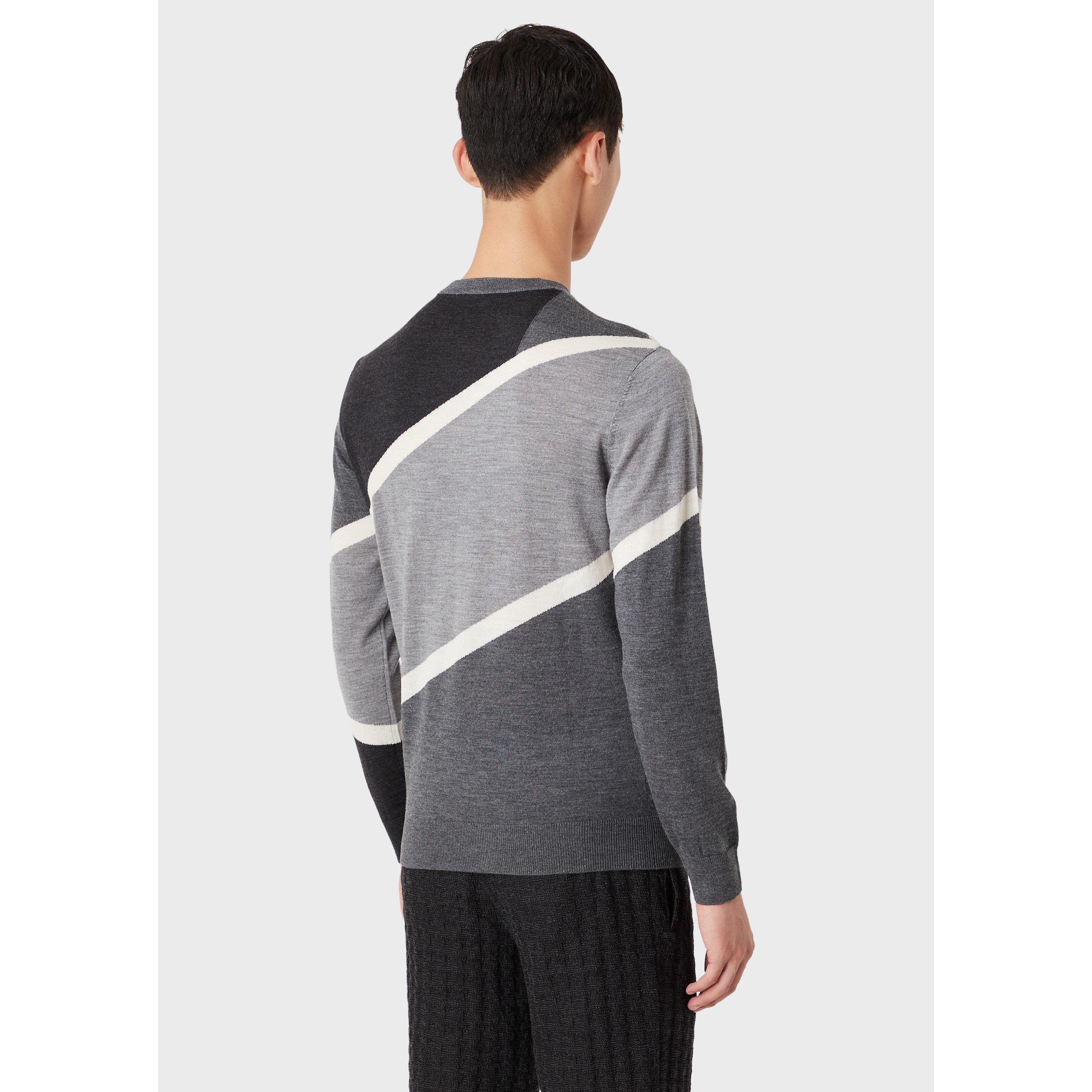 Grey Multi - Emporio Armani - Men's Colourblock Stripe Knitted Top - 2