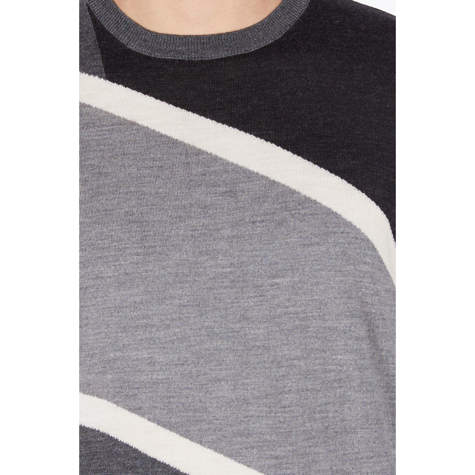 Grey Multi - Emporio Armani - Men's Colourblock Stripe Knitted Top - 4