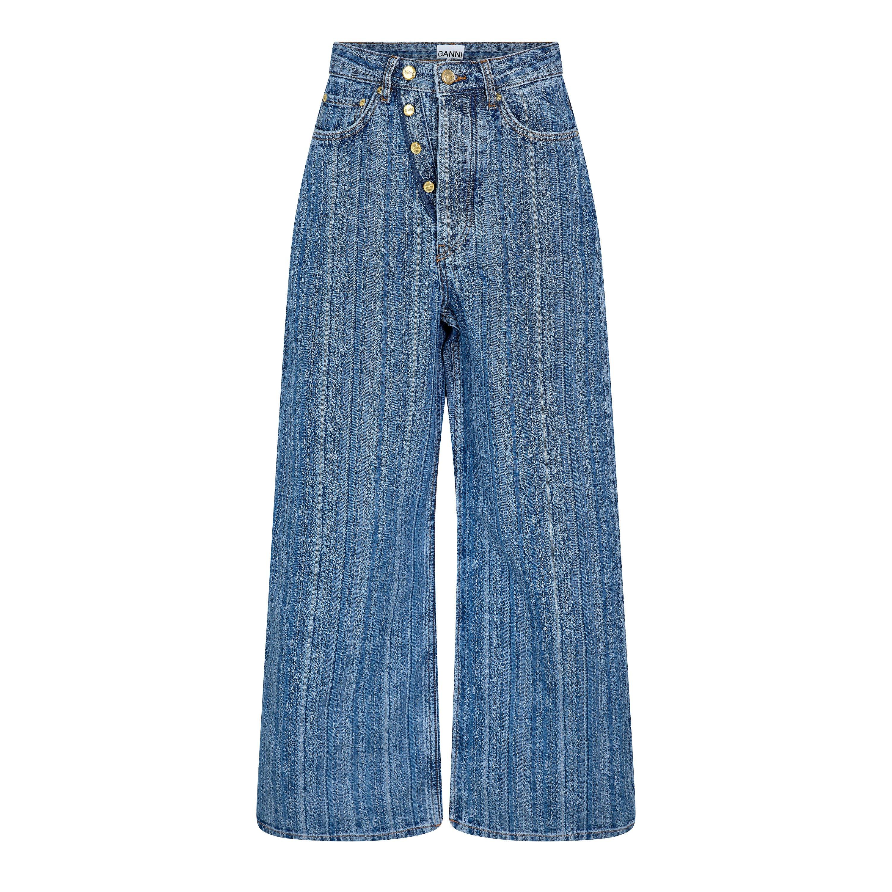 Ganni Women's Denim Dble Fly Wide Leg Jeans - Mid Blue Stone - Size 26 L30