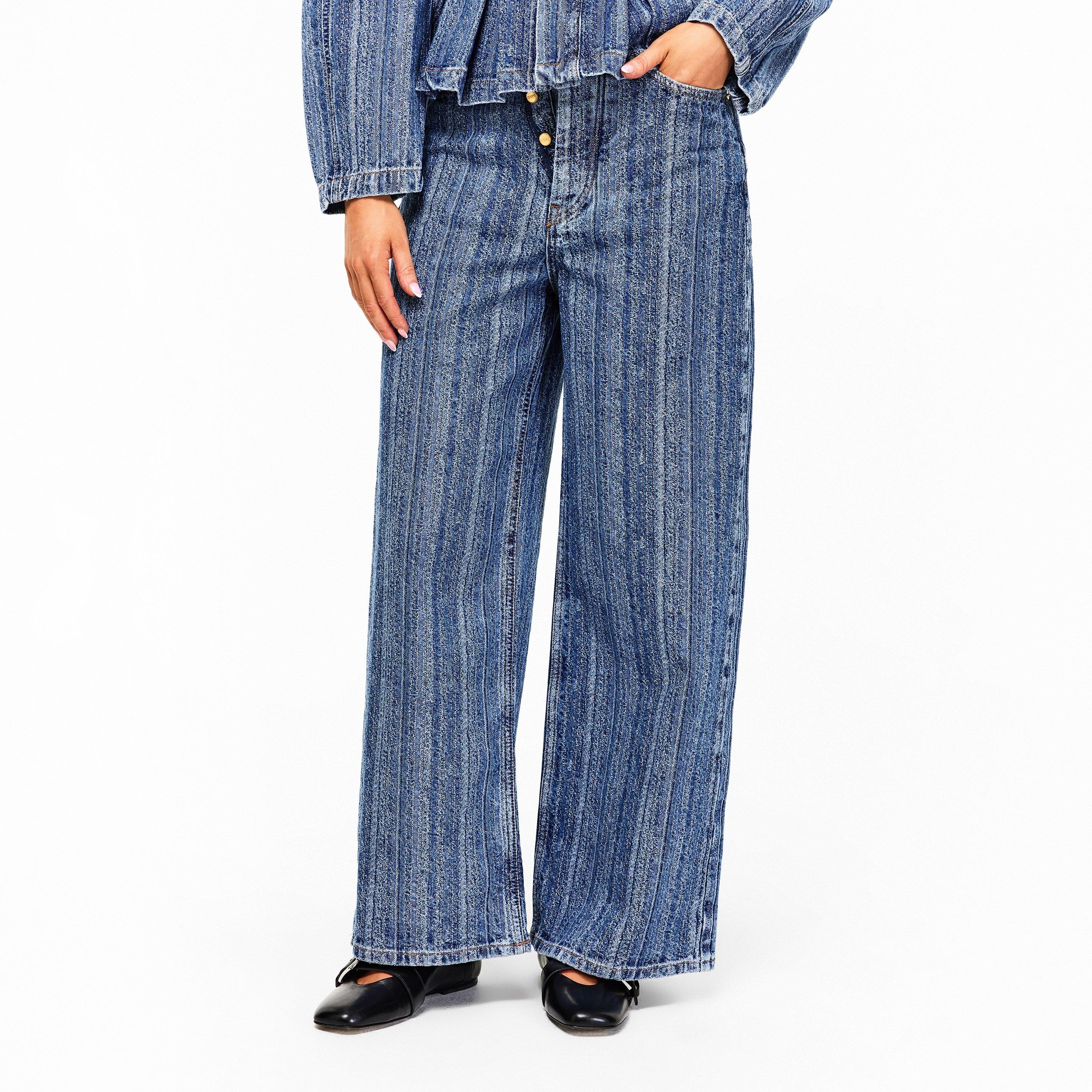 Mid Blue Stone - Ganni - Women's Denim Dble Fly Wide Leg Jeans - 3