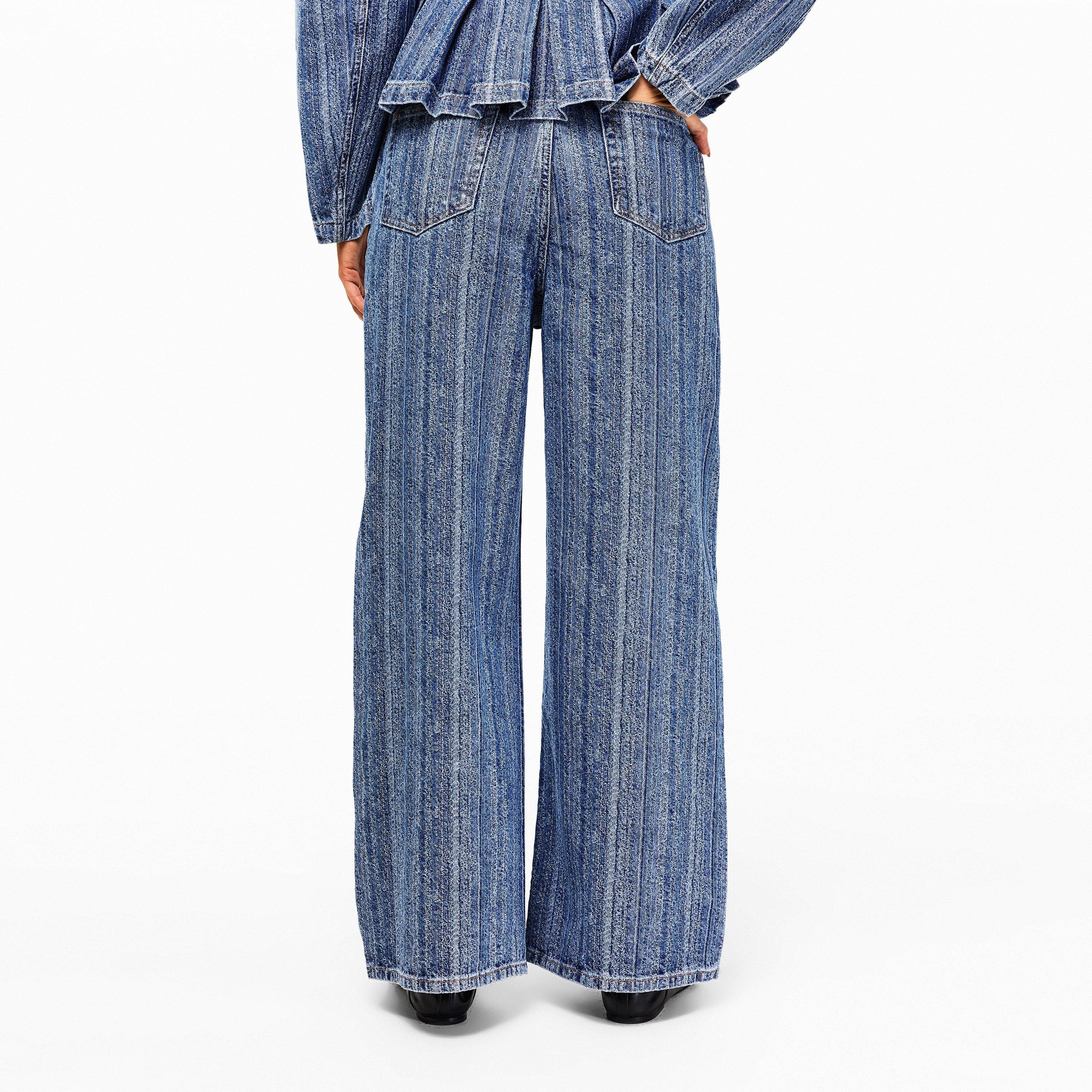 Mid Blue Stone - Ganni - Women's Denim Dble Fly Wide Leg Jeans - 4