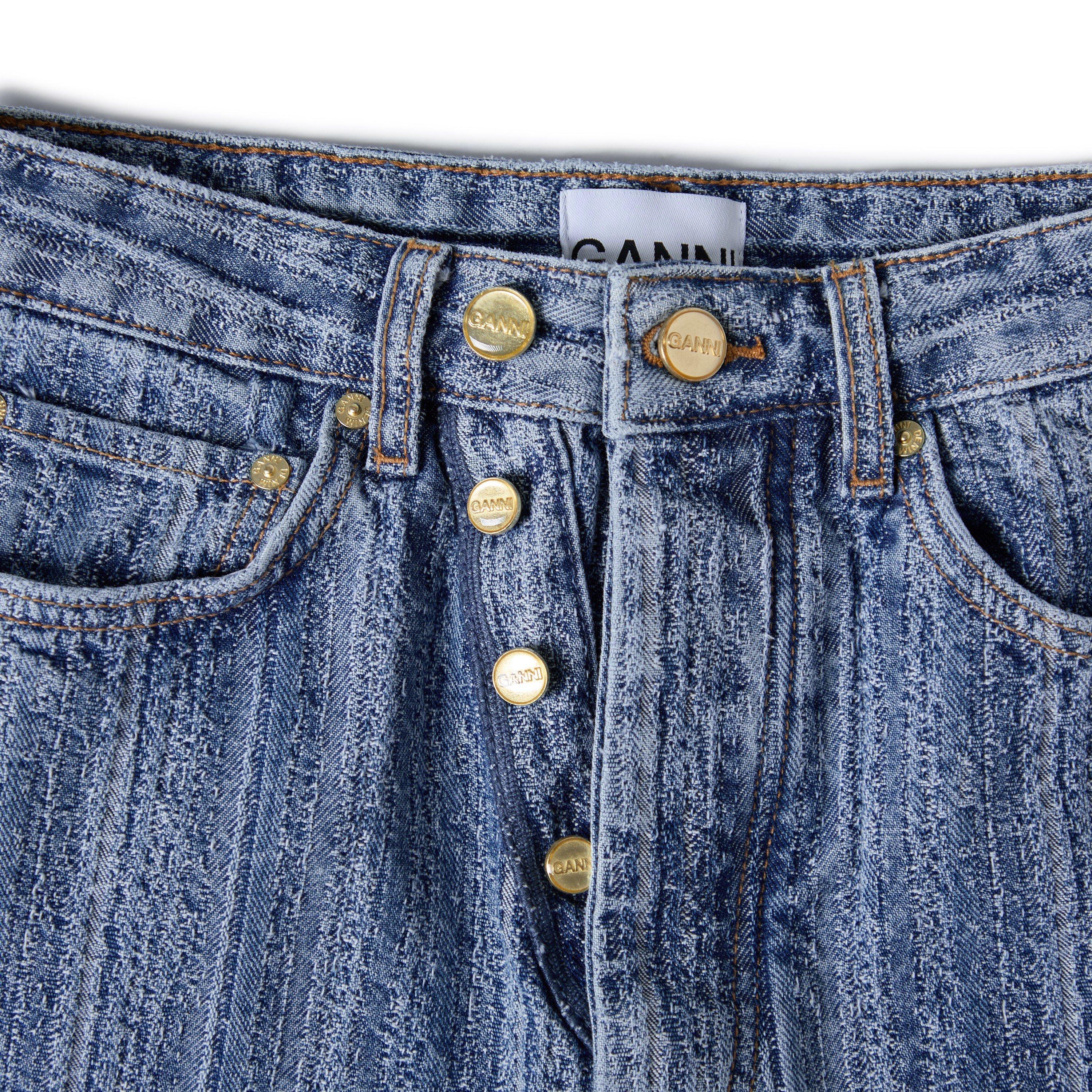 Mid Blue Stone - Ganni - Women's Denim Dble Fly Wide Leg Jeans - 5