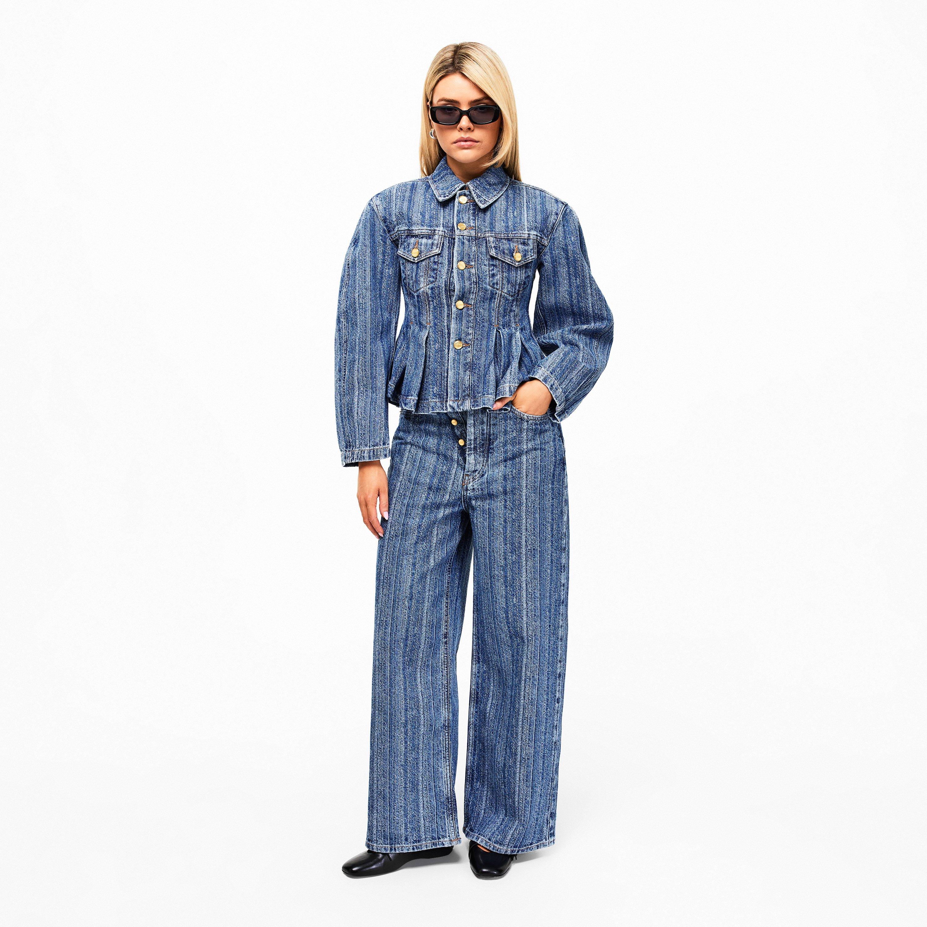 Mid Blue Stone - Ganni - Women's Denim Dble Fly Wide Leg Jeans - 6