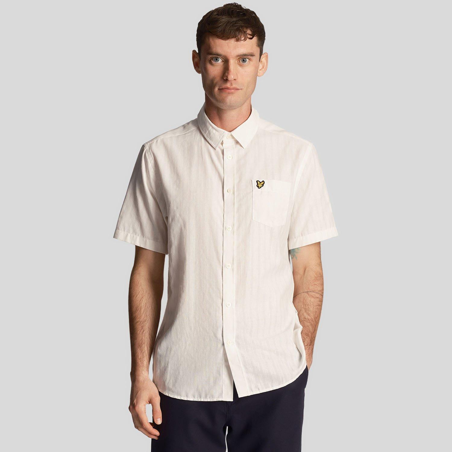 White - Lyle and Scott - Textured Stripe Short Sleeve Shirt - 1