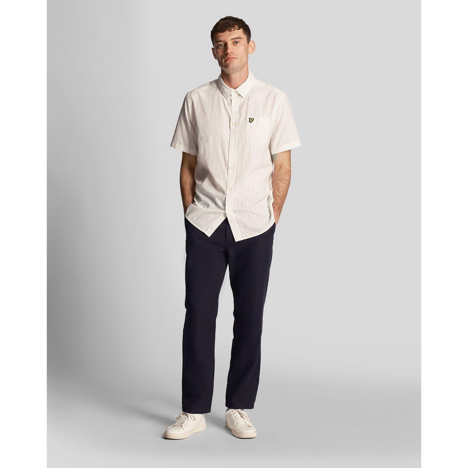 White - Lyle and Scott - Textured Stripe Short Sleeve Shirt - 2