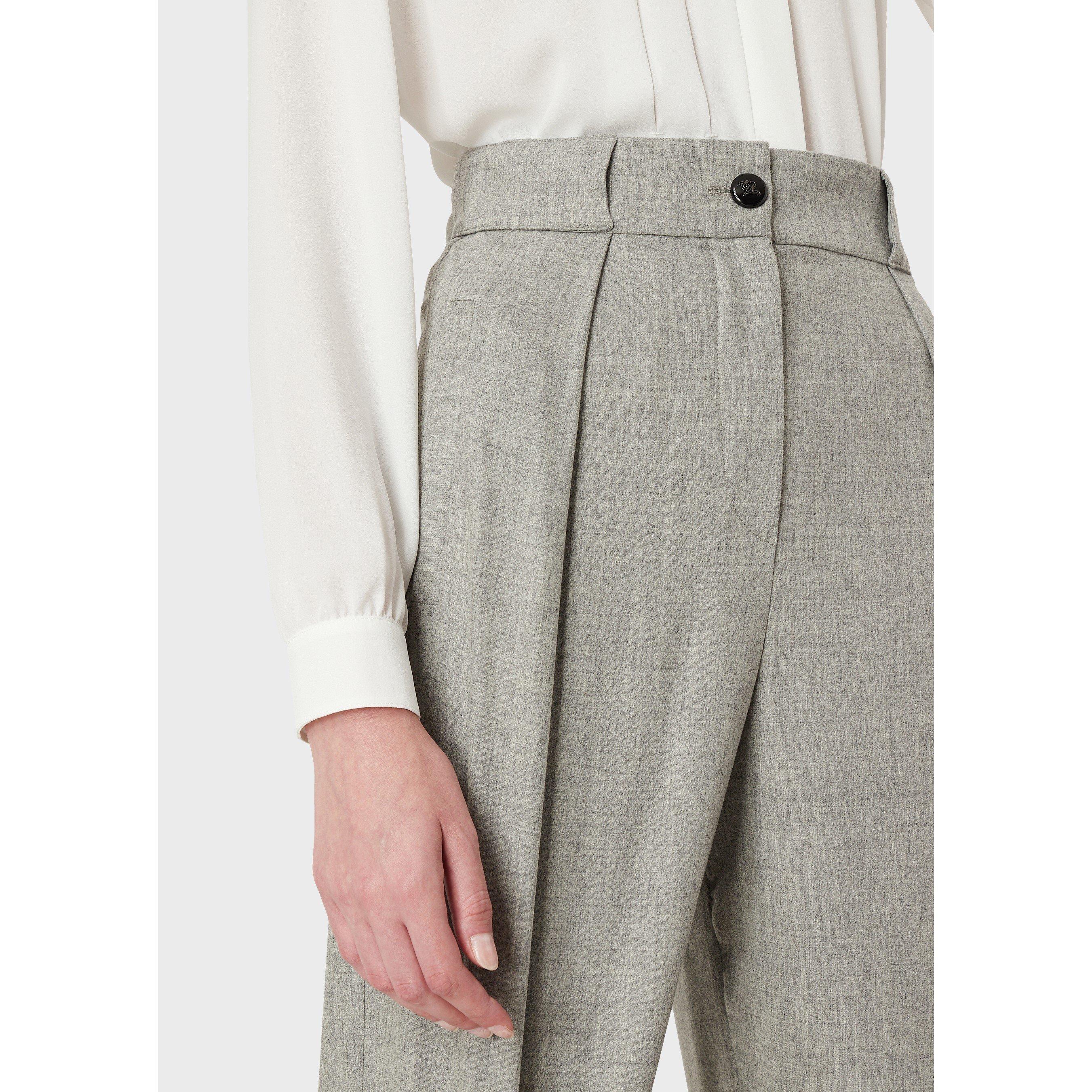 Grey - Emporio Armani - Women's Darted Pleated Trousers - 3