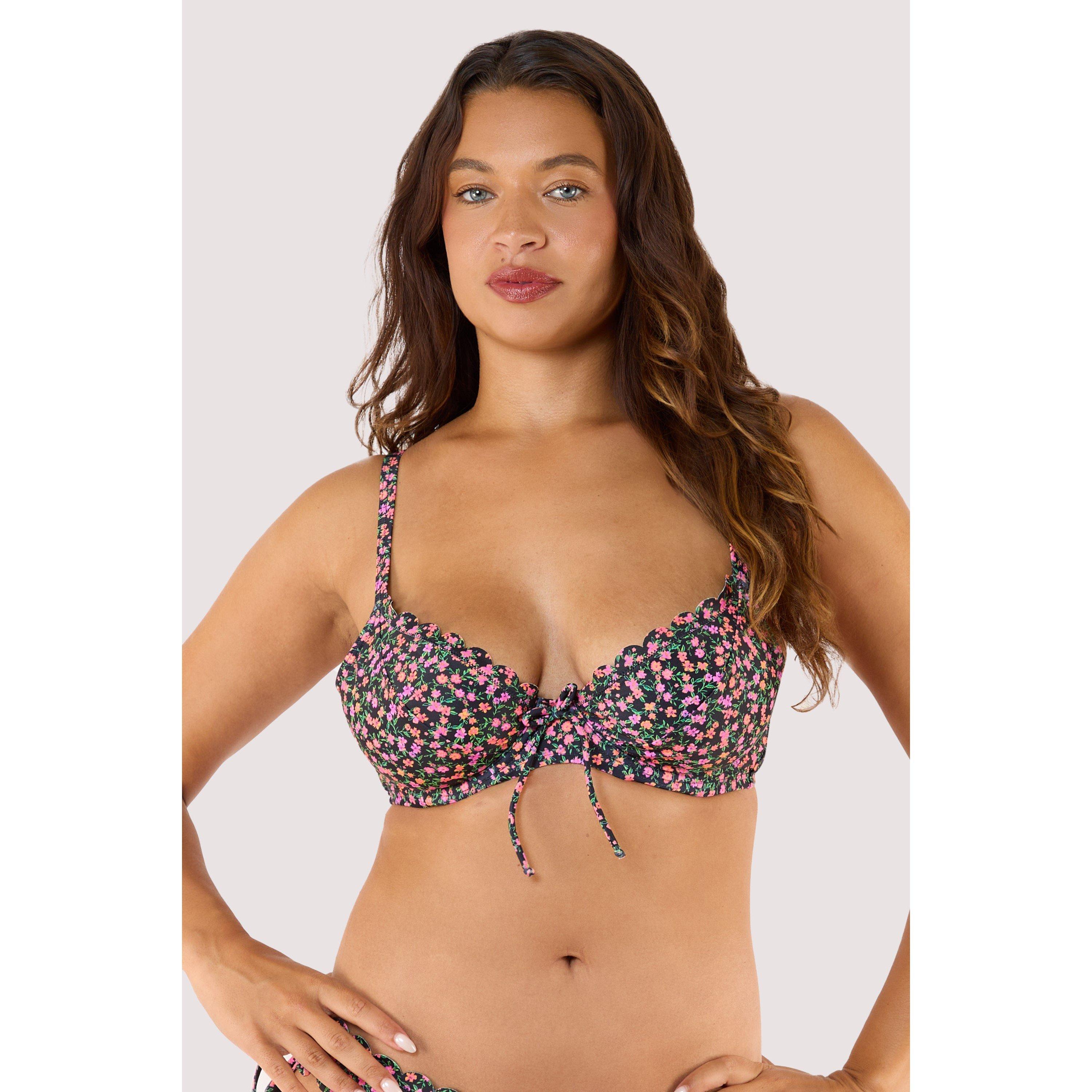 Black - Peek and Beau - Vera Black Ditsy Scallop Underwired Bikini Top - 2