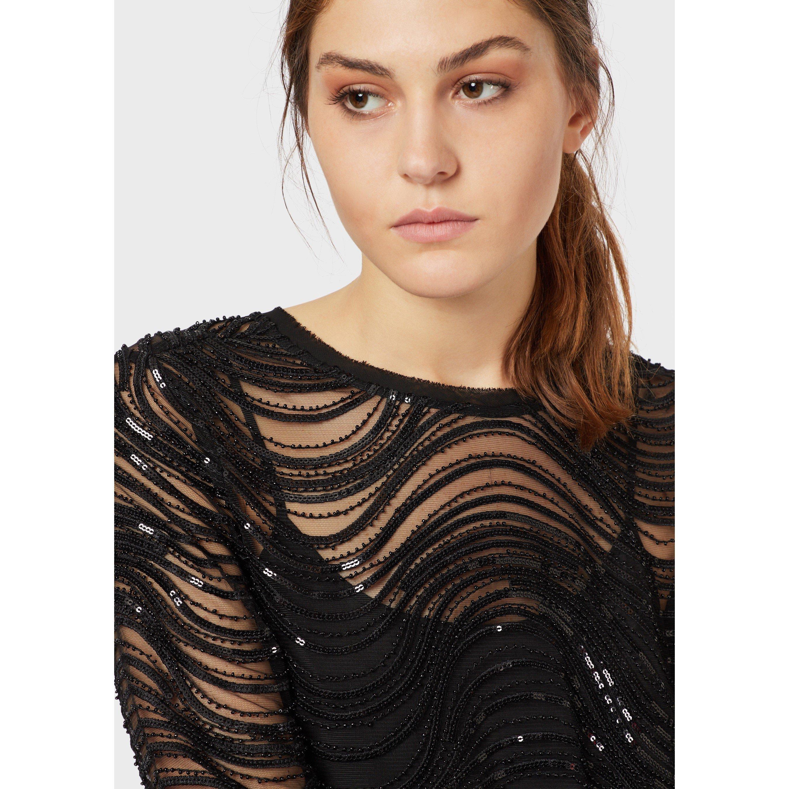 Black - Emporio Armani - Women's Lace Textured Maxi Dress - 5