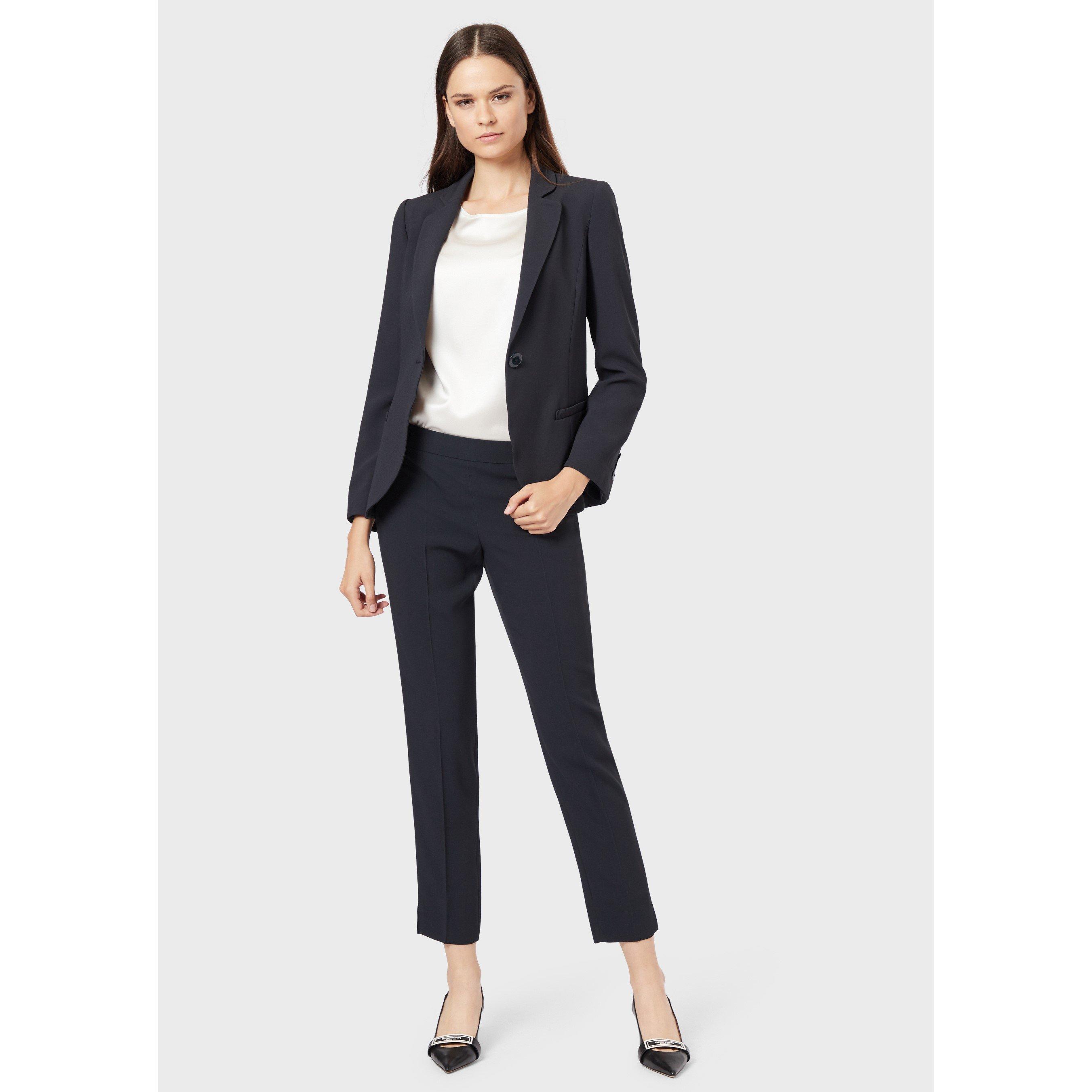 Navy Blue - Emporio Armani - Women's Cropped Cigarette Trousers - 3