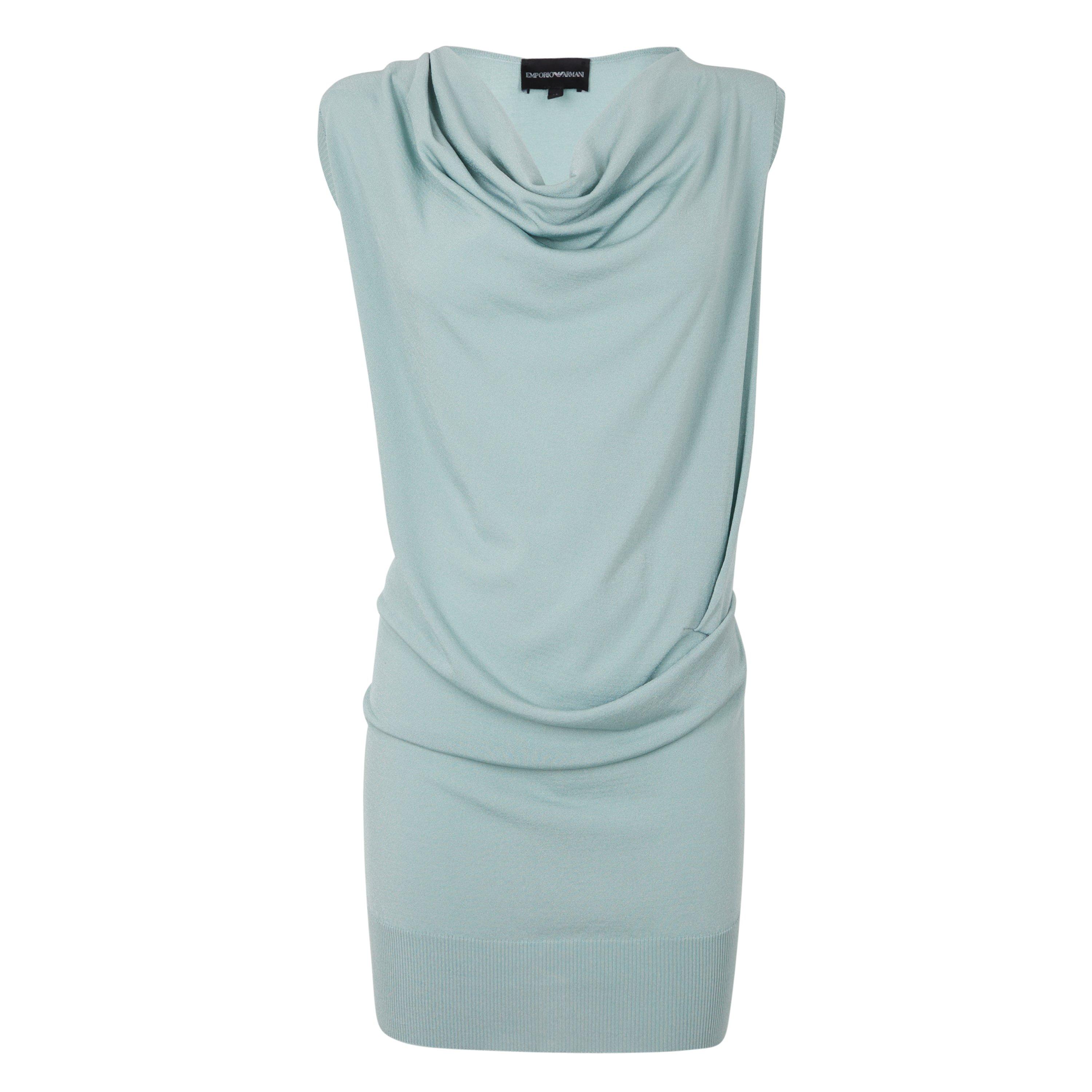 Sky Blue Grey - Emporio Armani - Women's Cowl Neck Sleeveless Shirt - 1