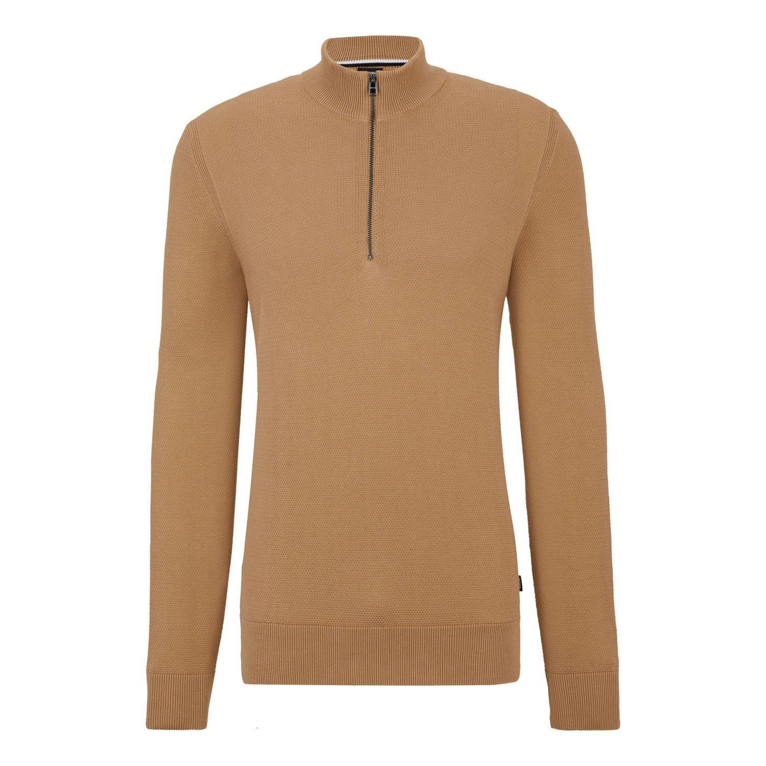 Beige - Boss - Ebrando-P Quarter-Zip Sweater