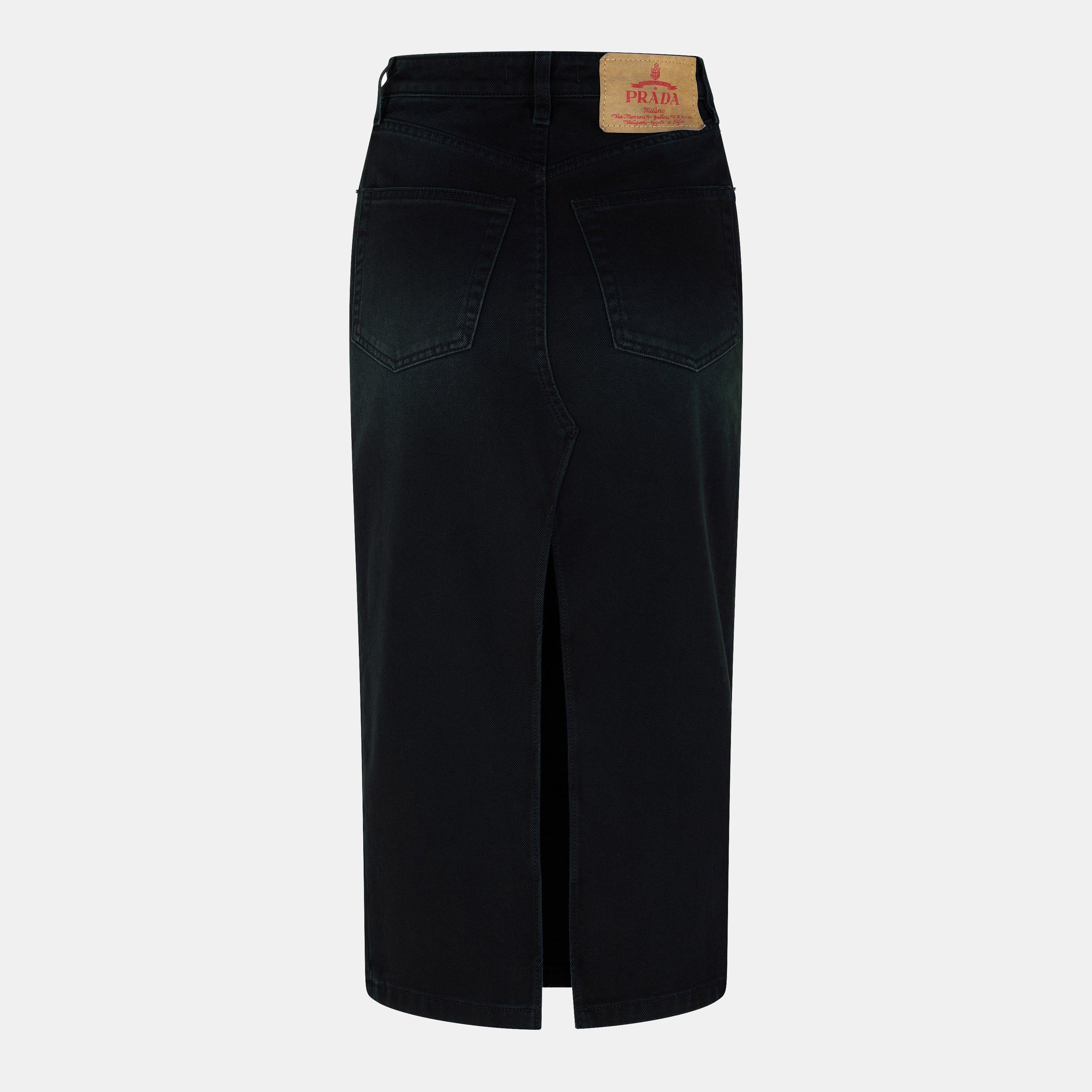 BLACK - Prada - Denim Midi Skirt - 2