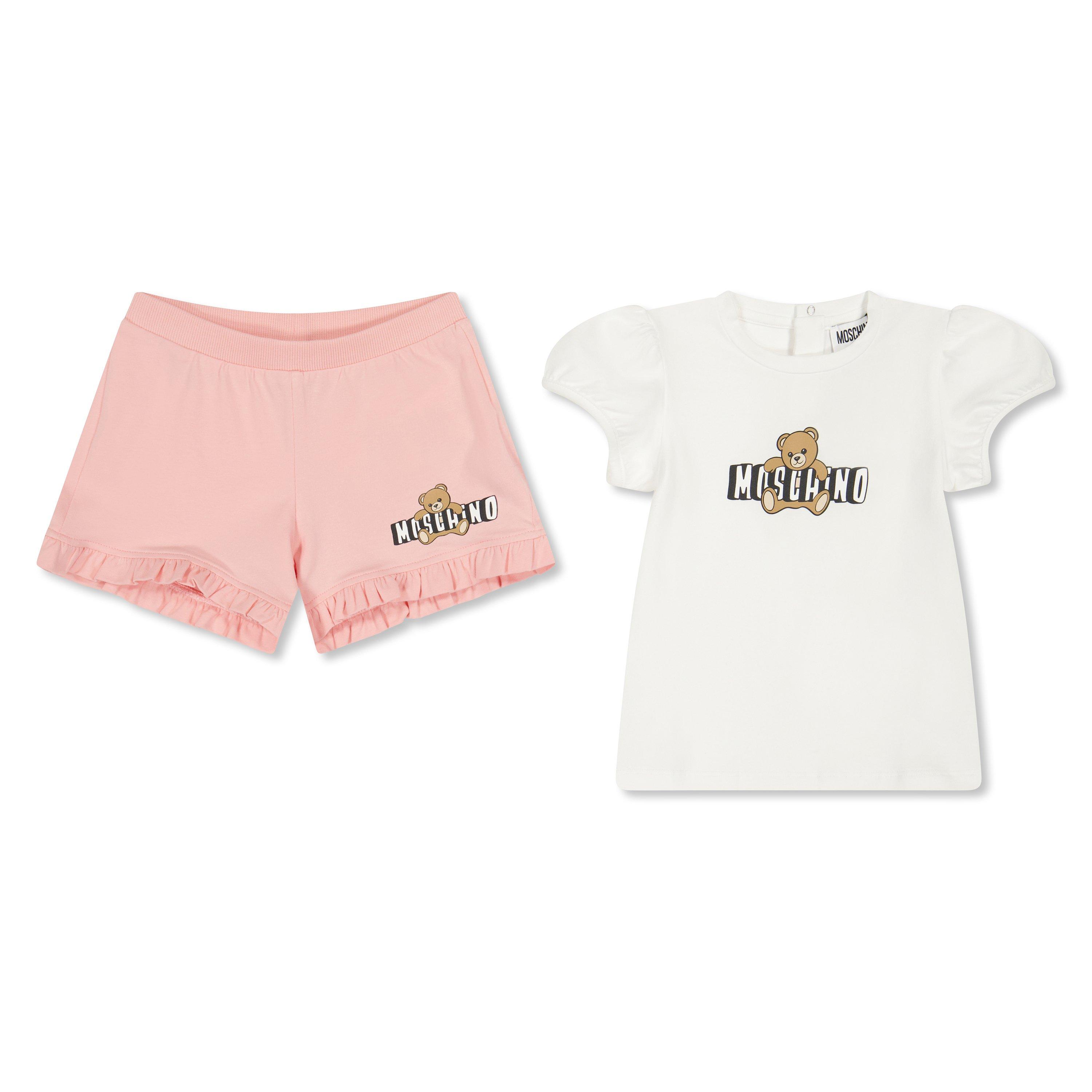 Moschino Kids' T-Shirt and Shorts Clothing Set - Wht Pink 85010 - Size 3Y