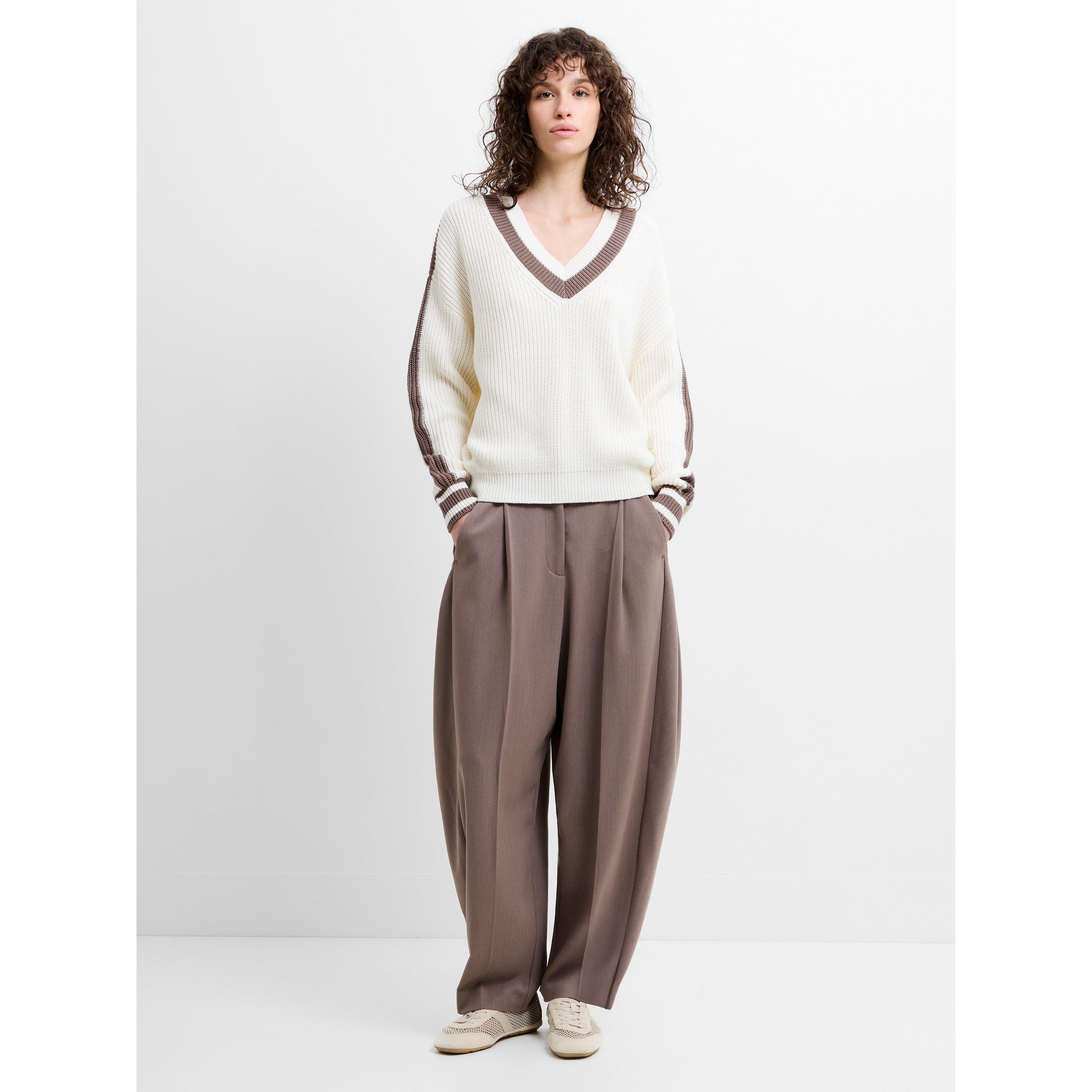 French Connection Women's Crew Neck Jumper - White/Taupe - 12 (M)
