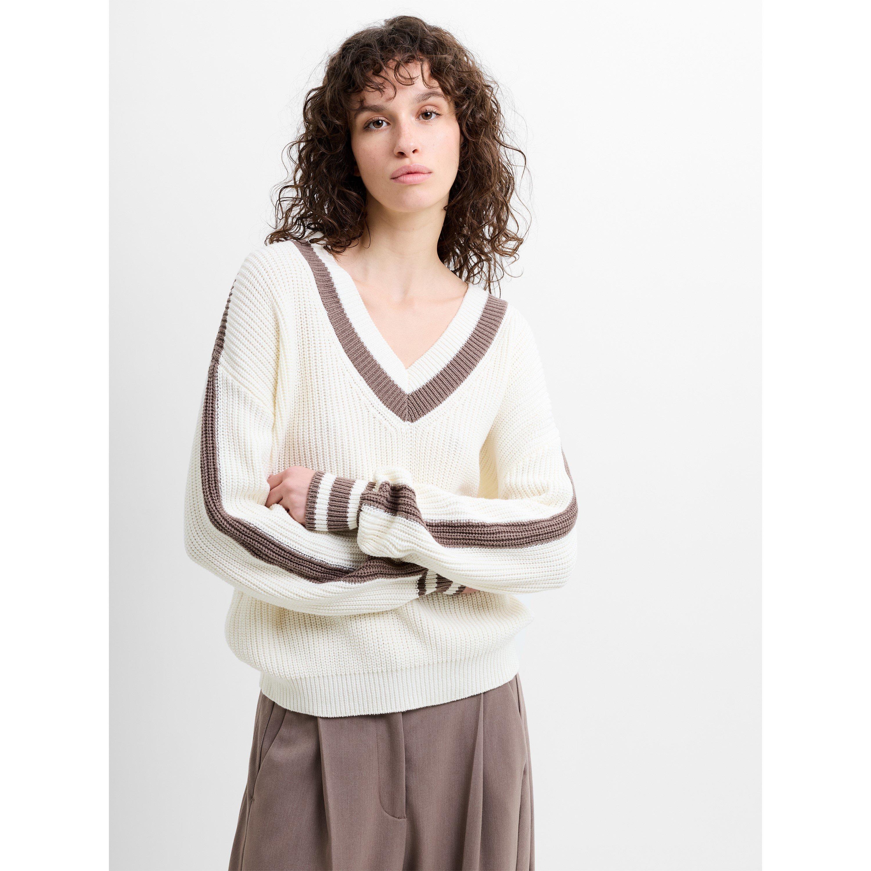 White/Taupe - French Connection - Women's Crew Neck Jumper - 3