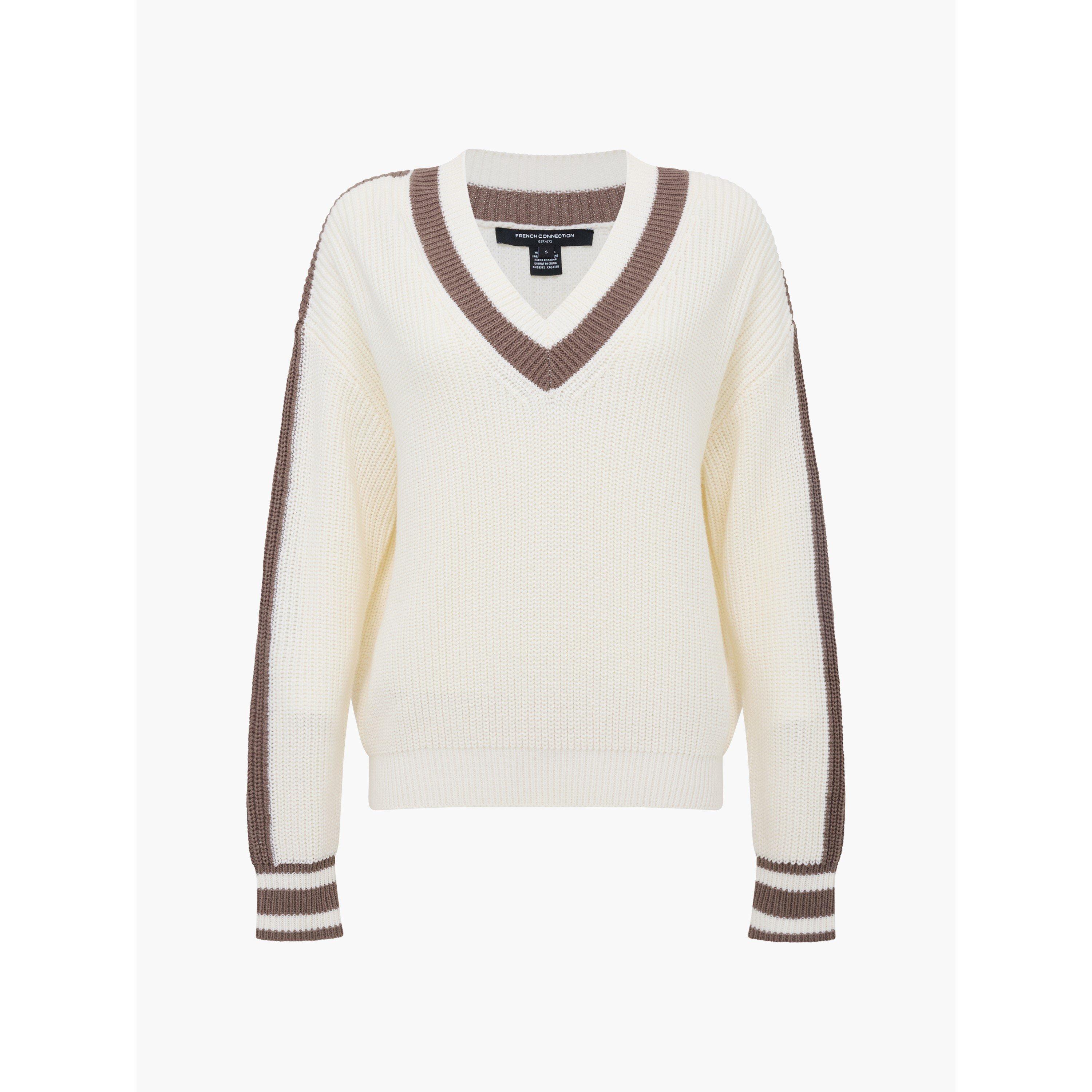 White/Taupe - French Connection - Women's Crew Neck Jumper - 5