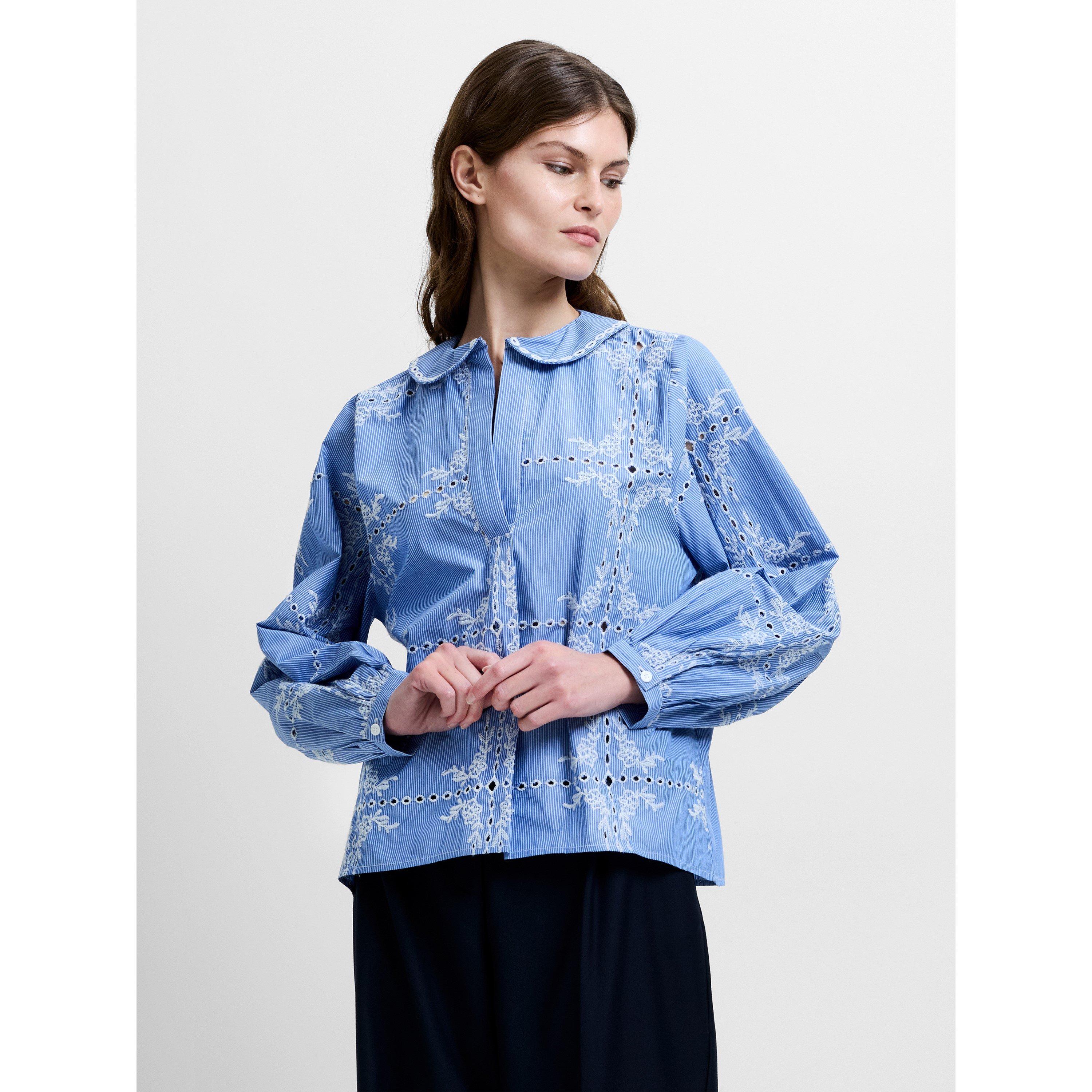 Blue/White - French Connection - Women's Long Sleeve Patterned Shirt - 1