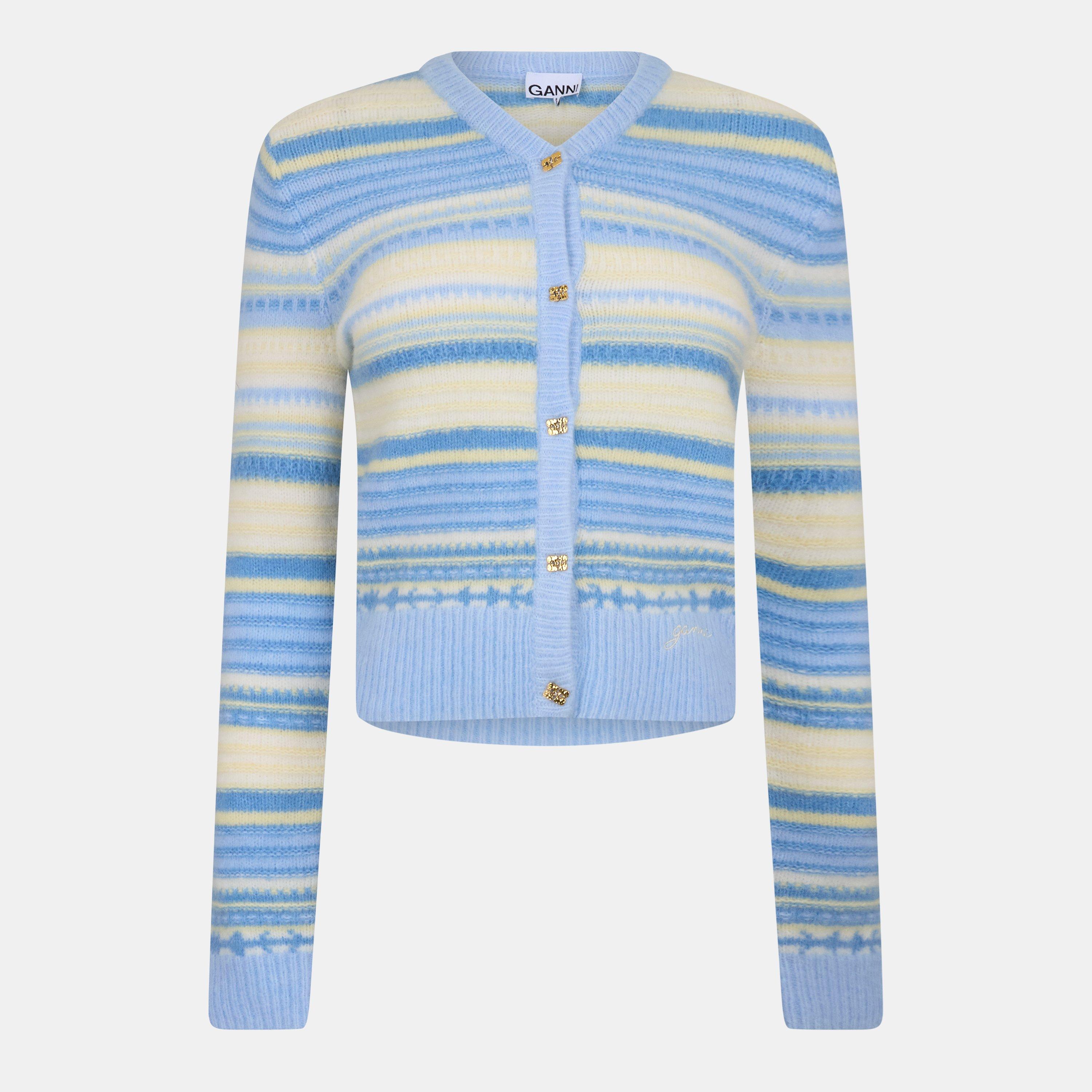 Ganni Women's Stripe Cardigan - Skyway - Size 12 (38)