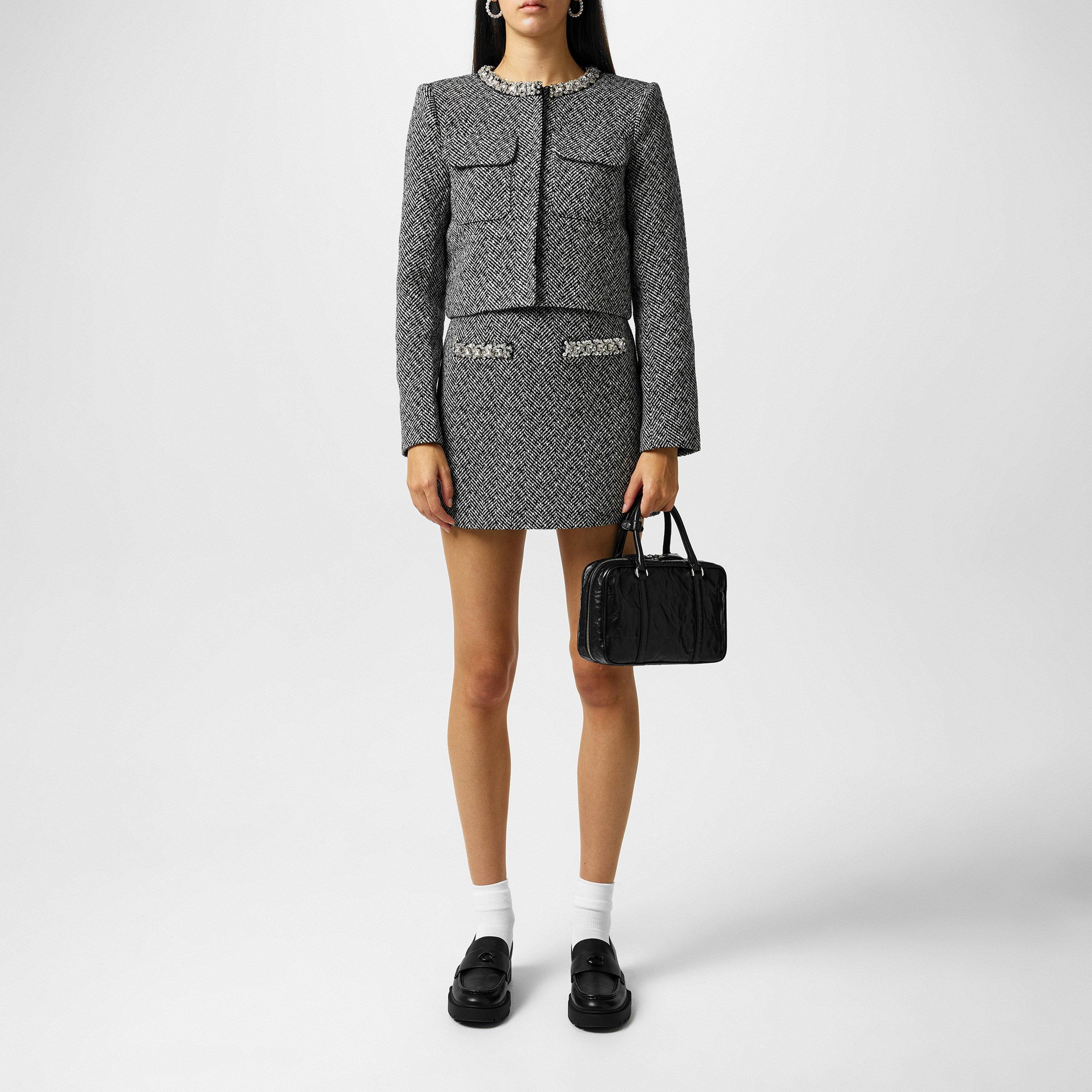 Black - Self Portrait - Women's Herringbone Mini Skirt - 4