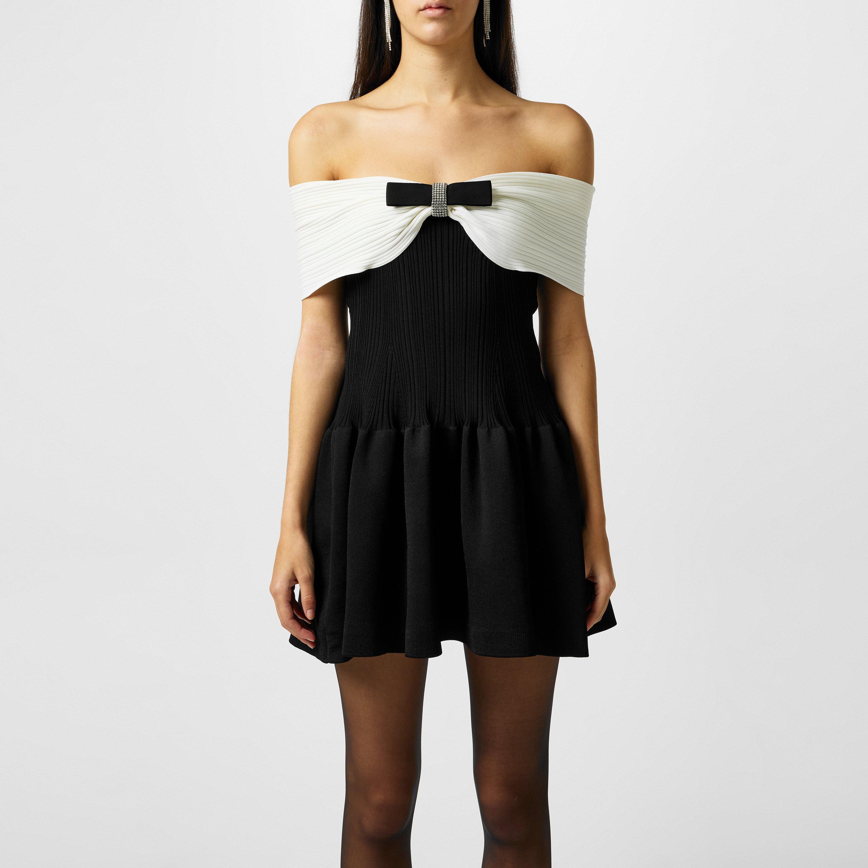 black knit bow mini dress $1,025 Mach & MachRib-Knit Bow Minidress Black XL